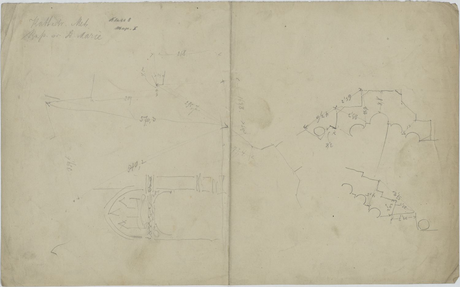 Portail de la Vierge, croquis d’architecture et section.