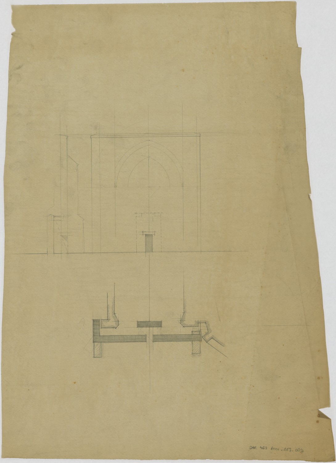 Portail de la Vierge, croquis d’architecture et plan.