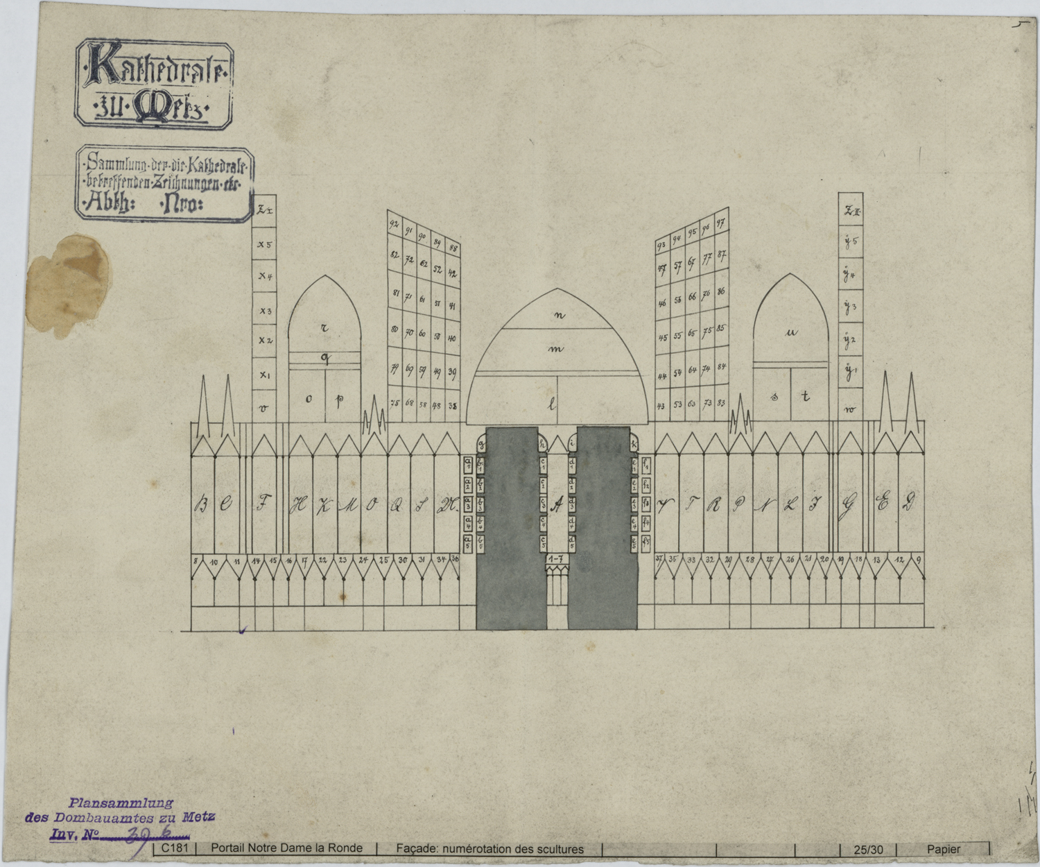 Portail de la Vierge, plan de situation des sculptures.