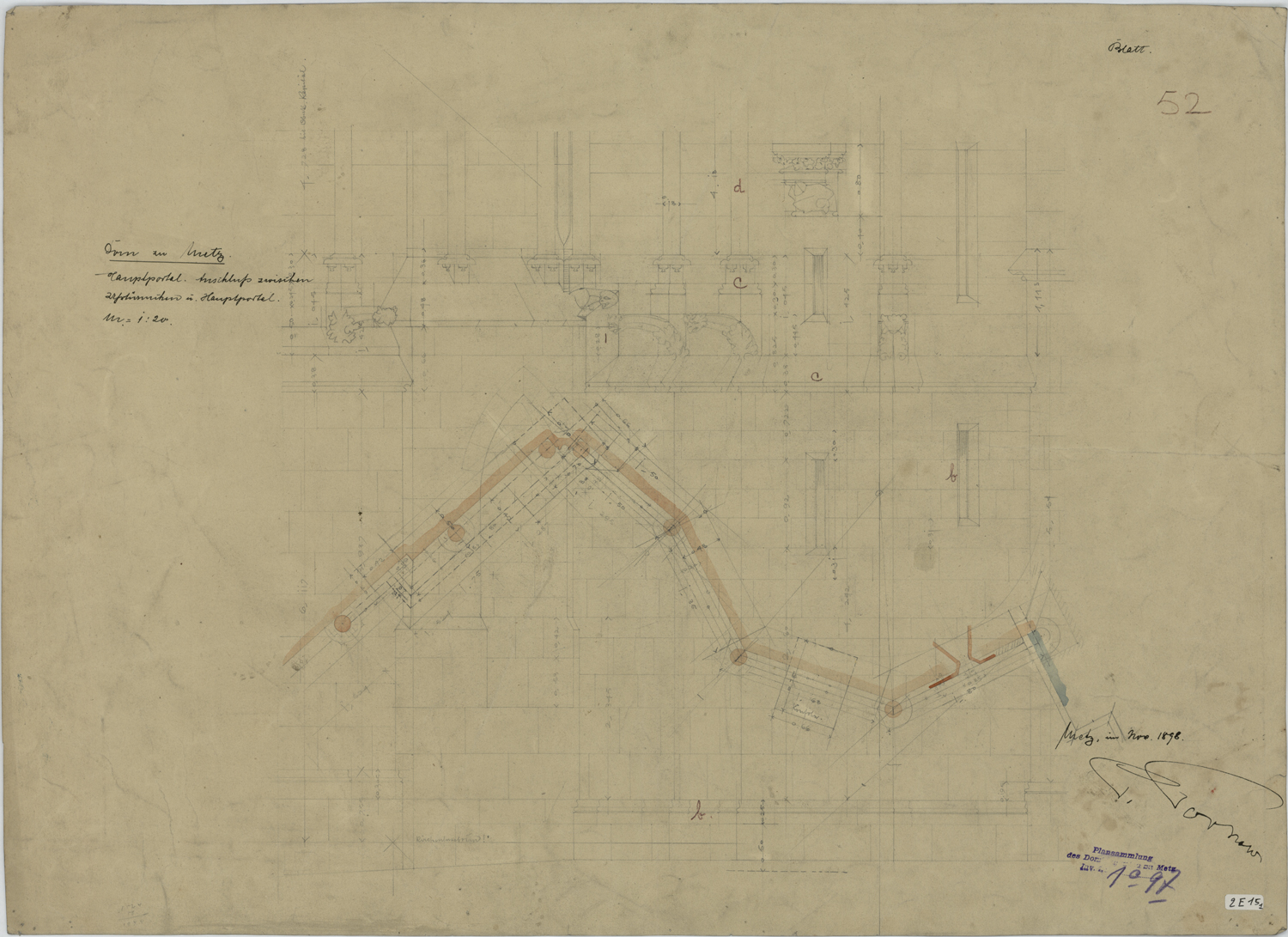 Grand Portail, plan partiel et élévation.