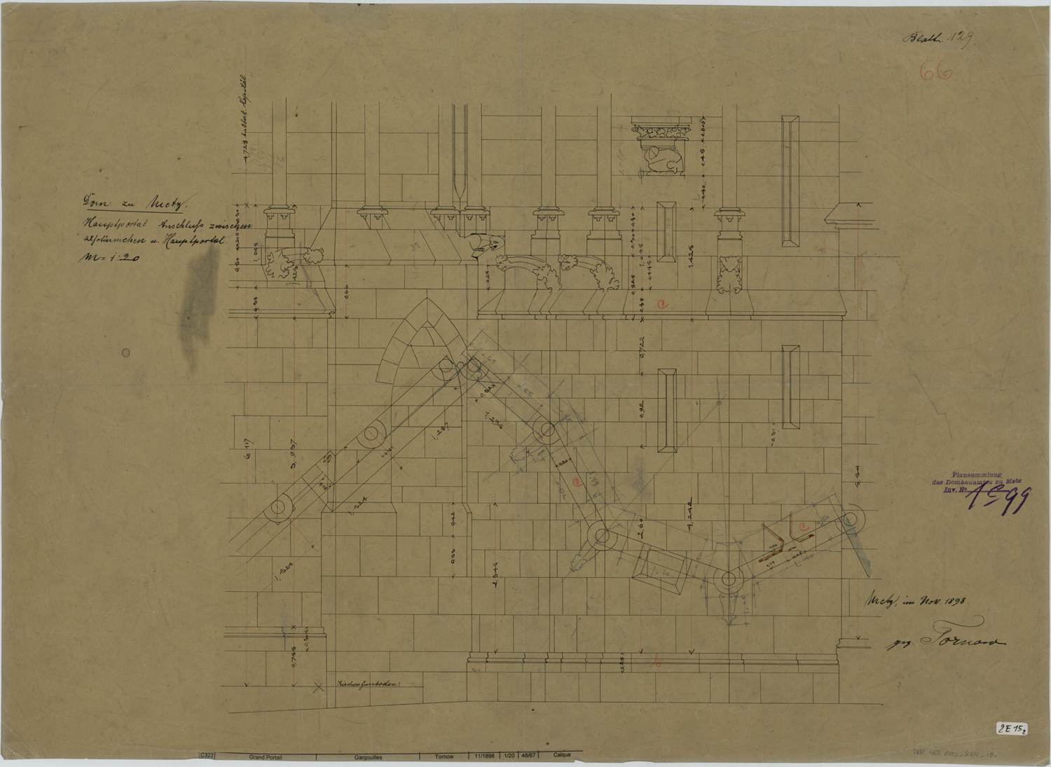 Grand Portail, plan partiel et élévation.