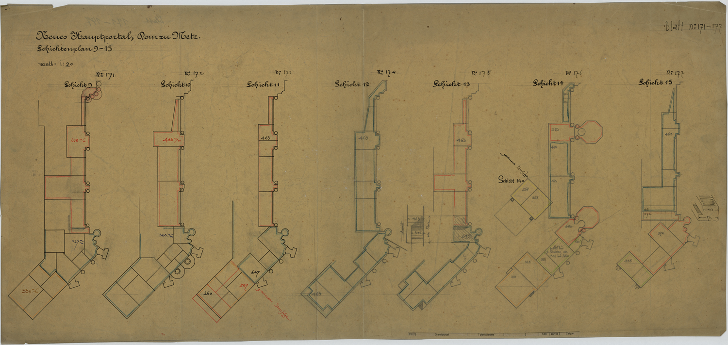 Grand Portail, sept plans des maçonneries.