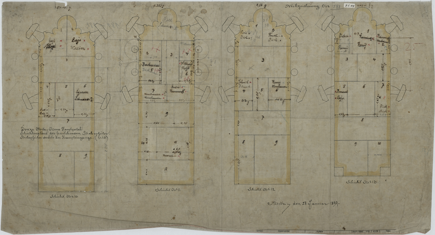 Grand Portail, quatre plans des maçonneries.