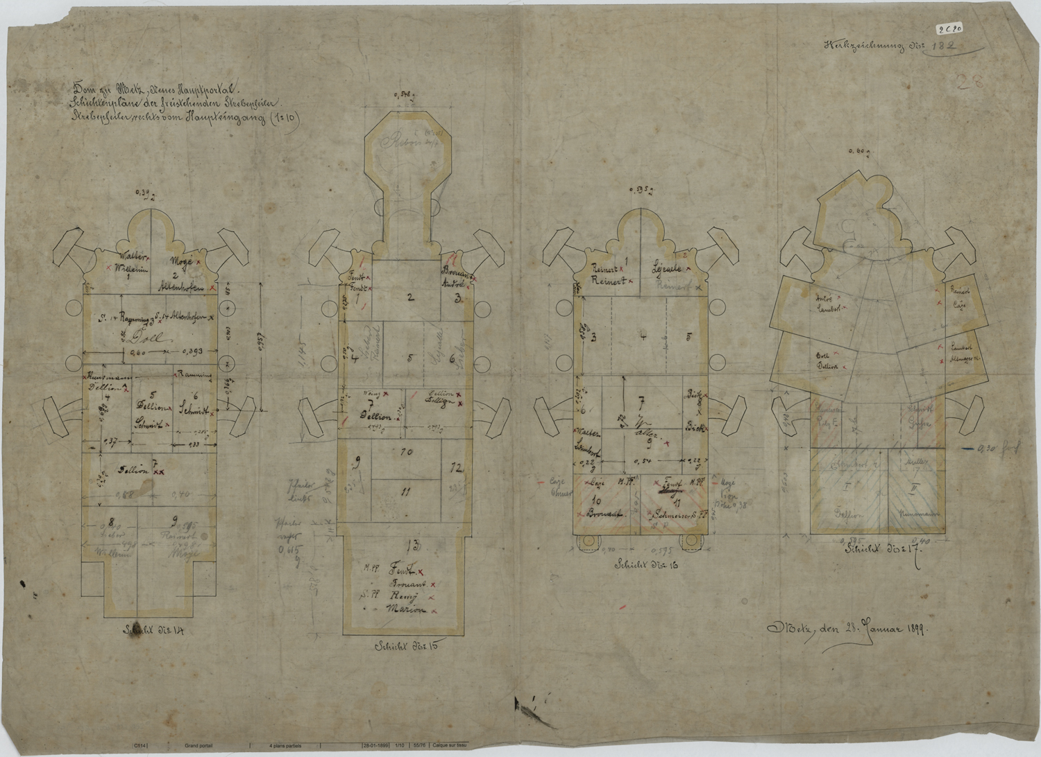 Grand Portail, quatre plans des maçonneries.