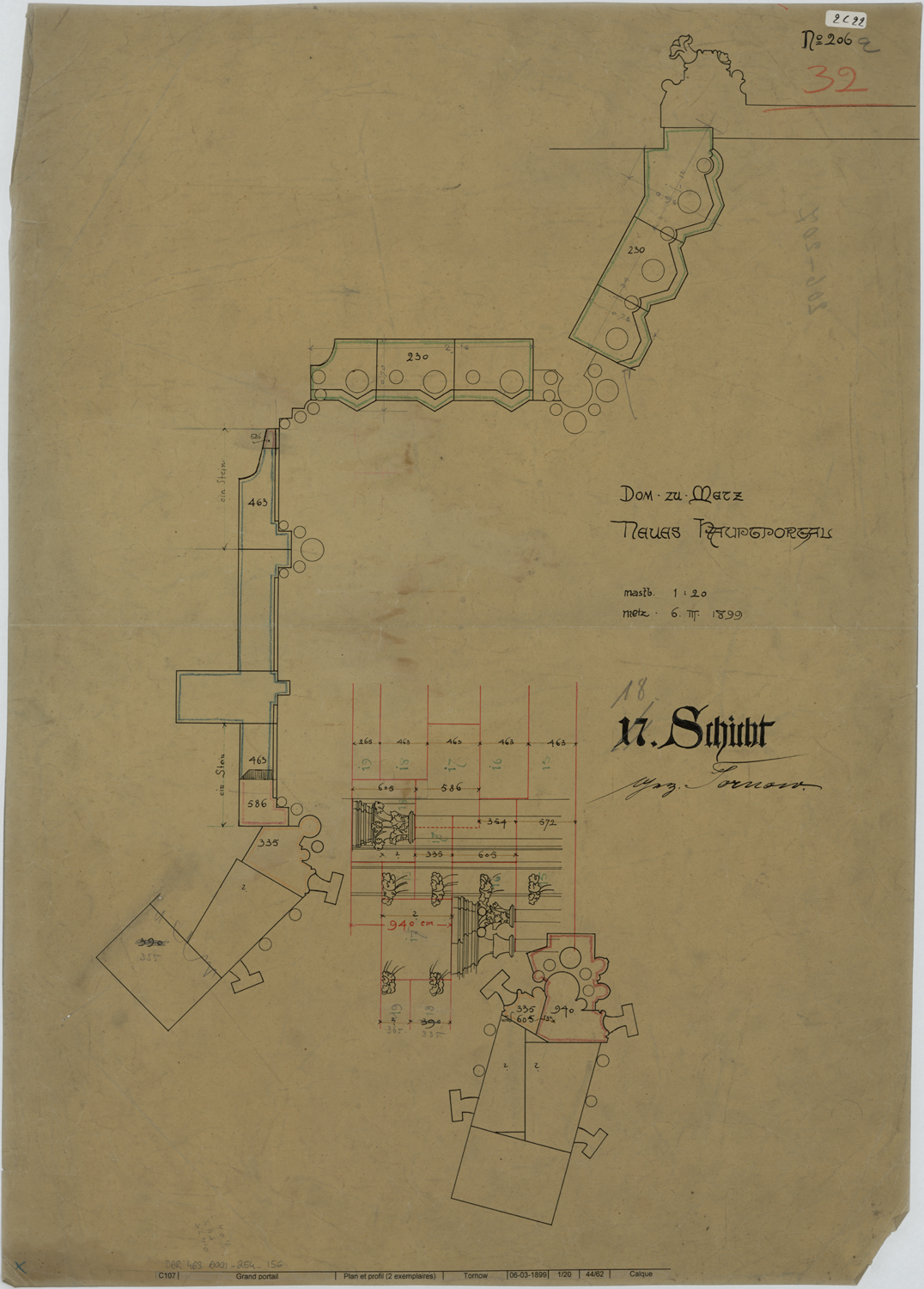 Grand Portail, plans des maçonneries, élévation de chapiteaux.