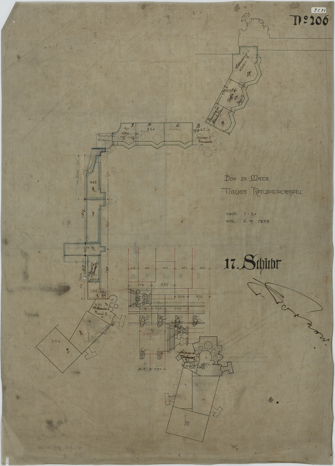 Grand Portail, plans des maçonneries, élévation de chapiteaux.