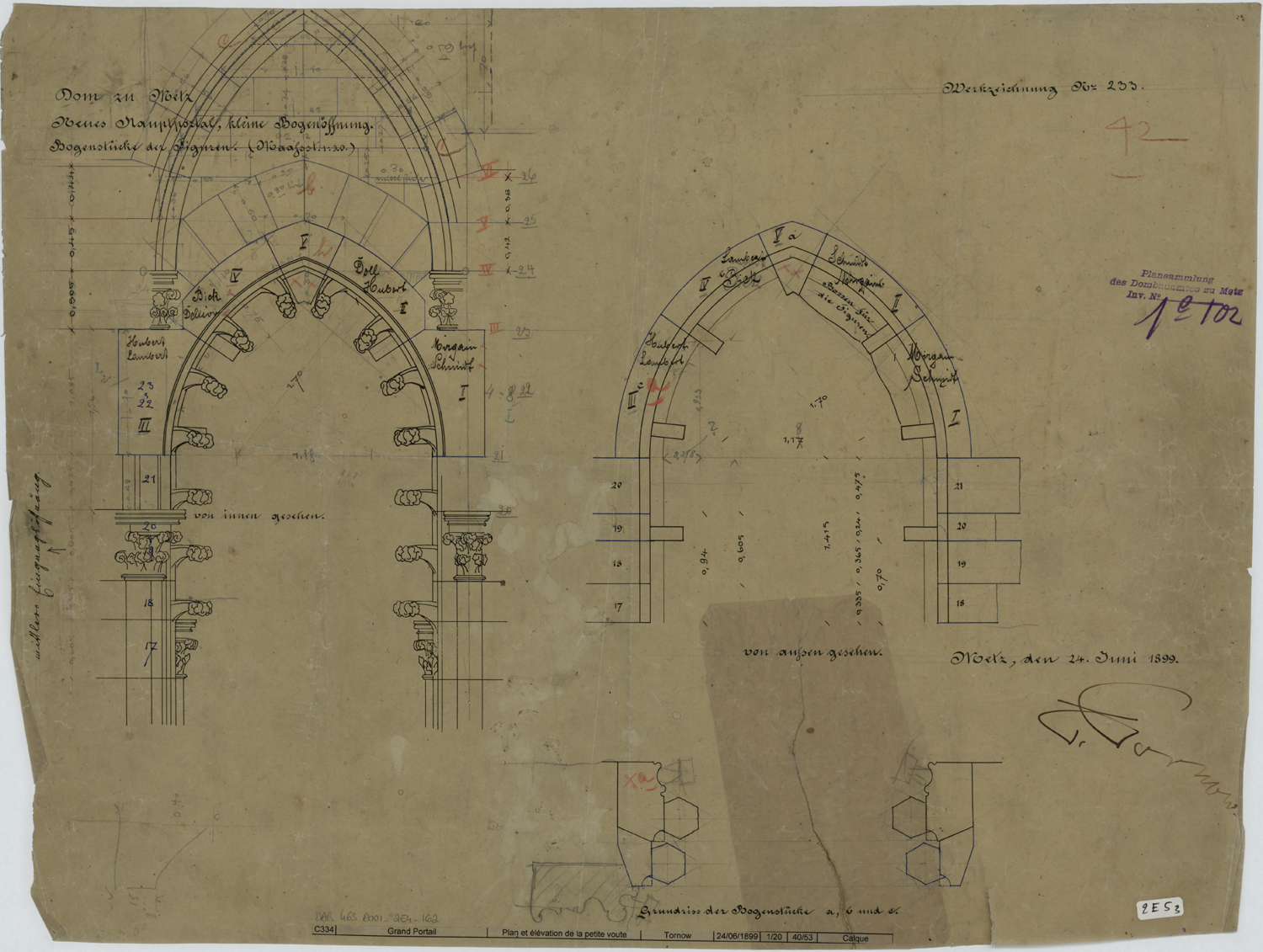 Grand Portail, plan et élévation de la petite voûte.