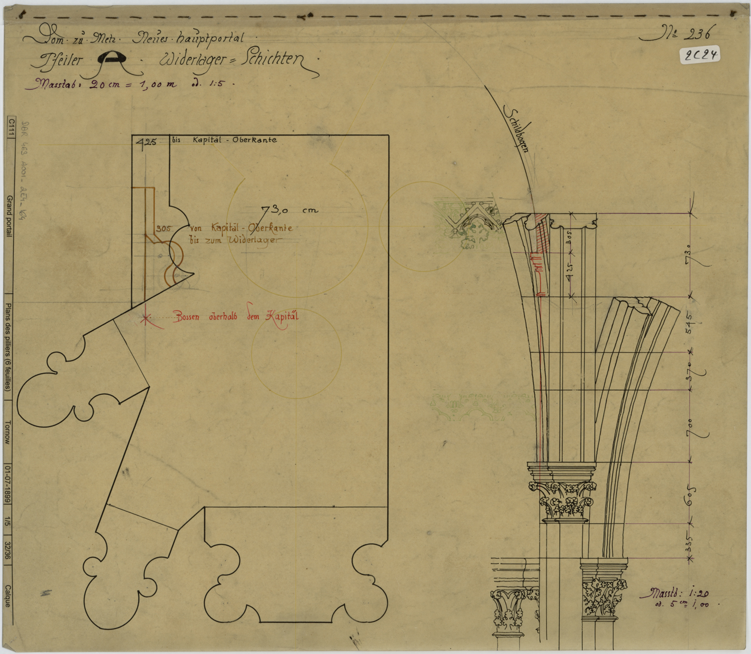 Grand Portail, plans des piliers.