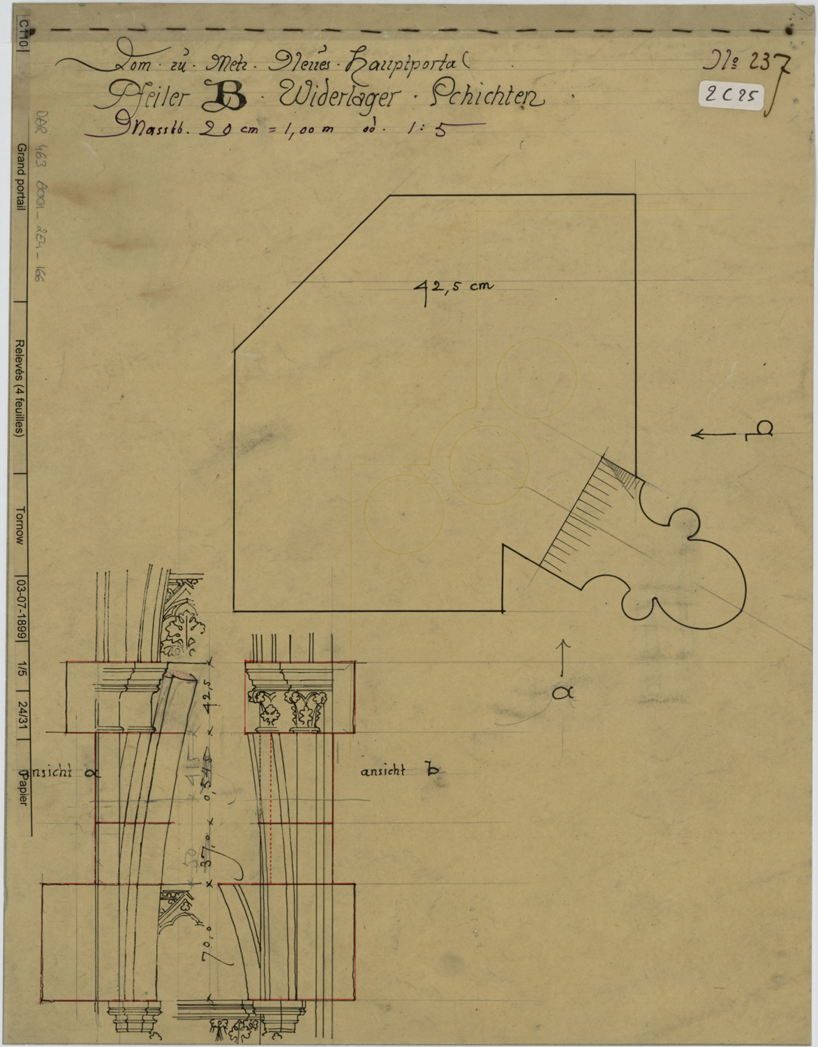 Grand Portail, élévation et plan des piliers