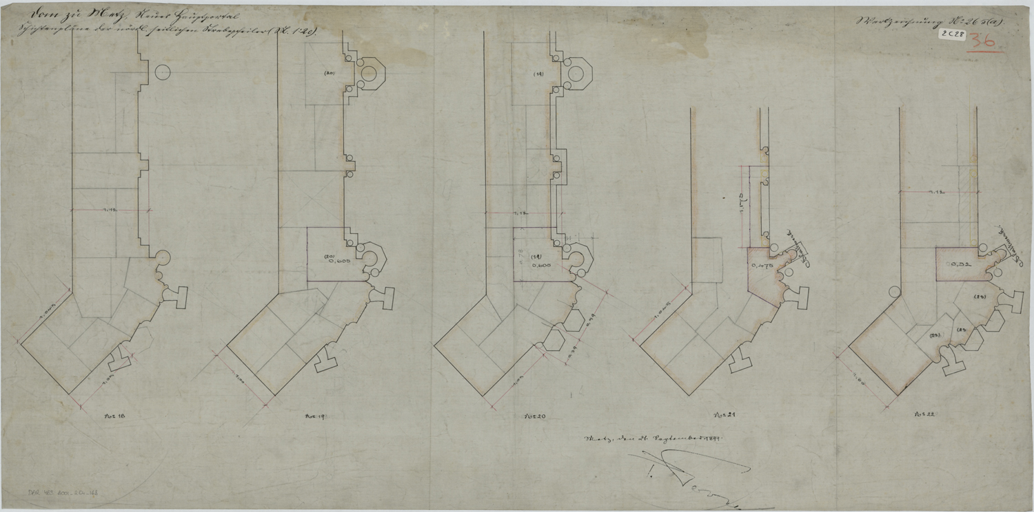 Grand Portail, plans des maçonneries et des piliers.