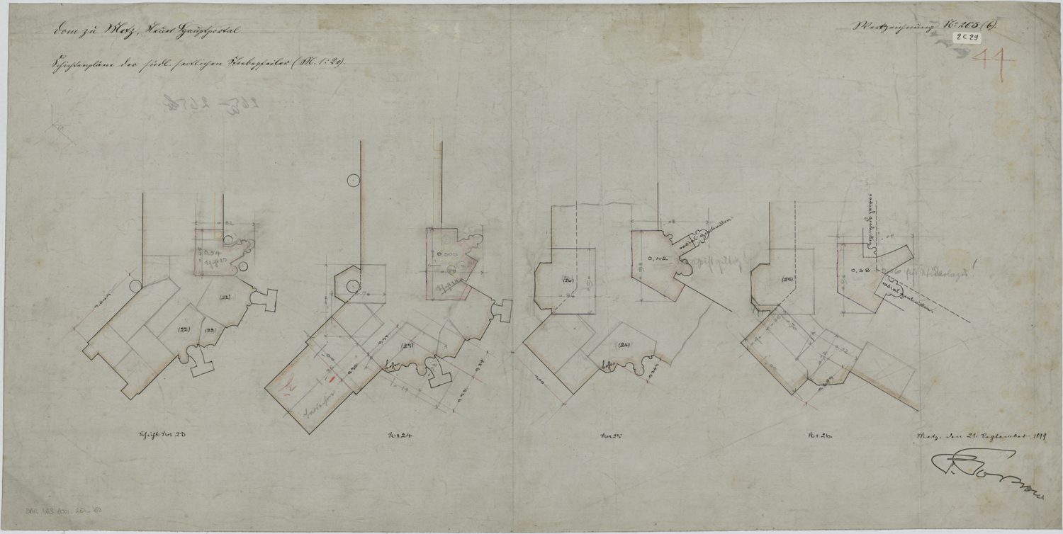 Grand Portail, plans des maçonneries et des piliers.