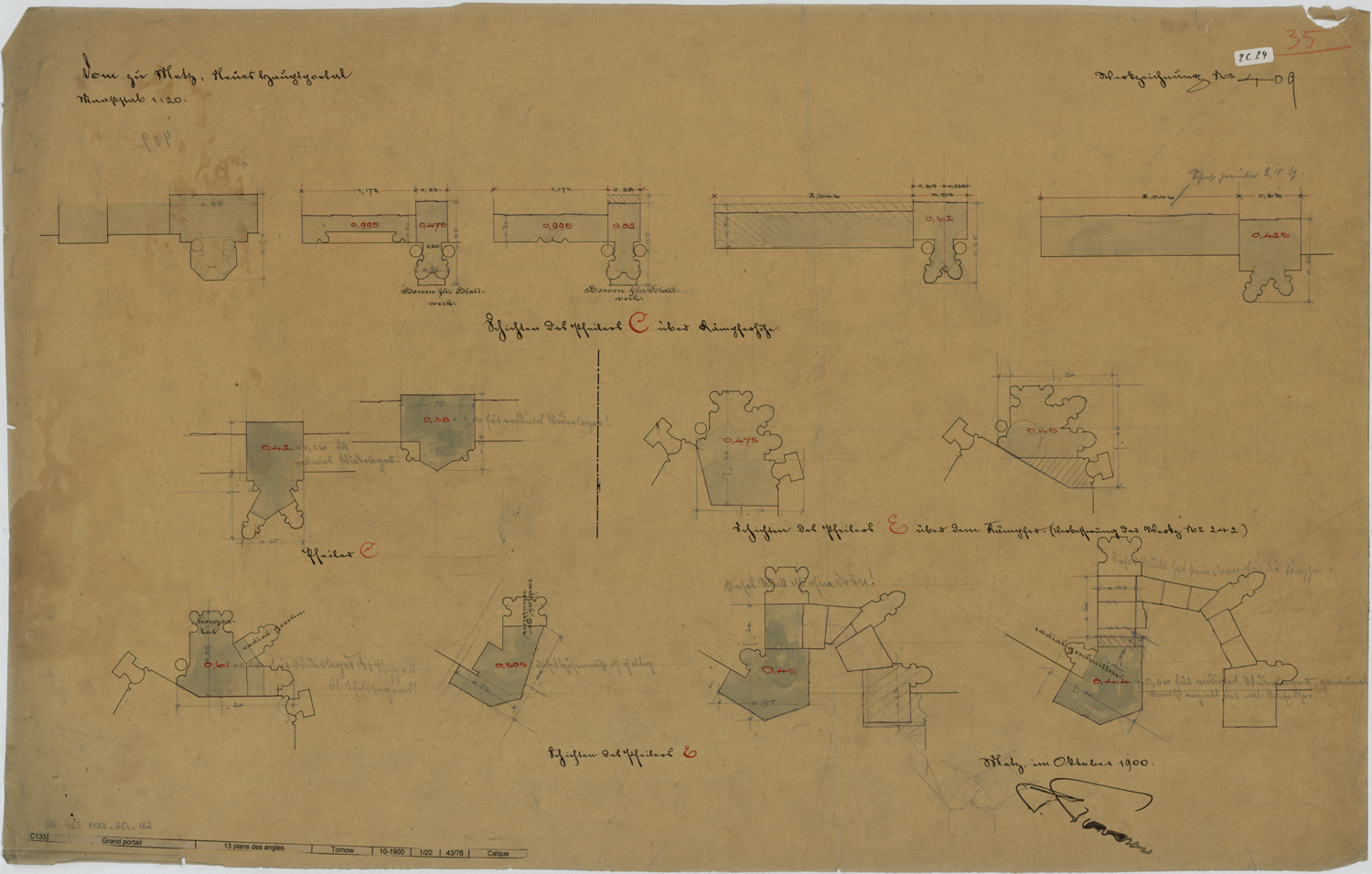 Grand Portail, treize plans de piliers.