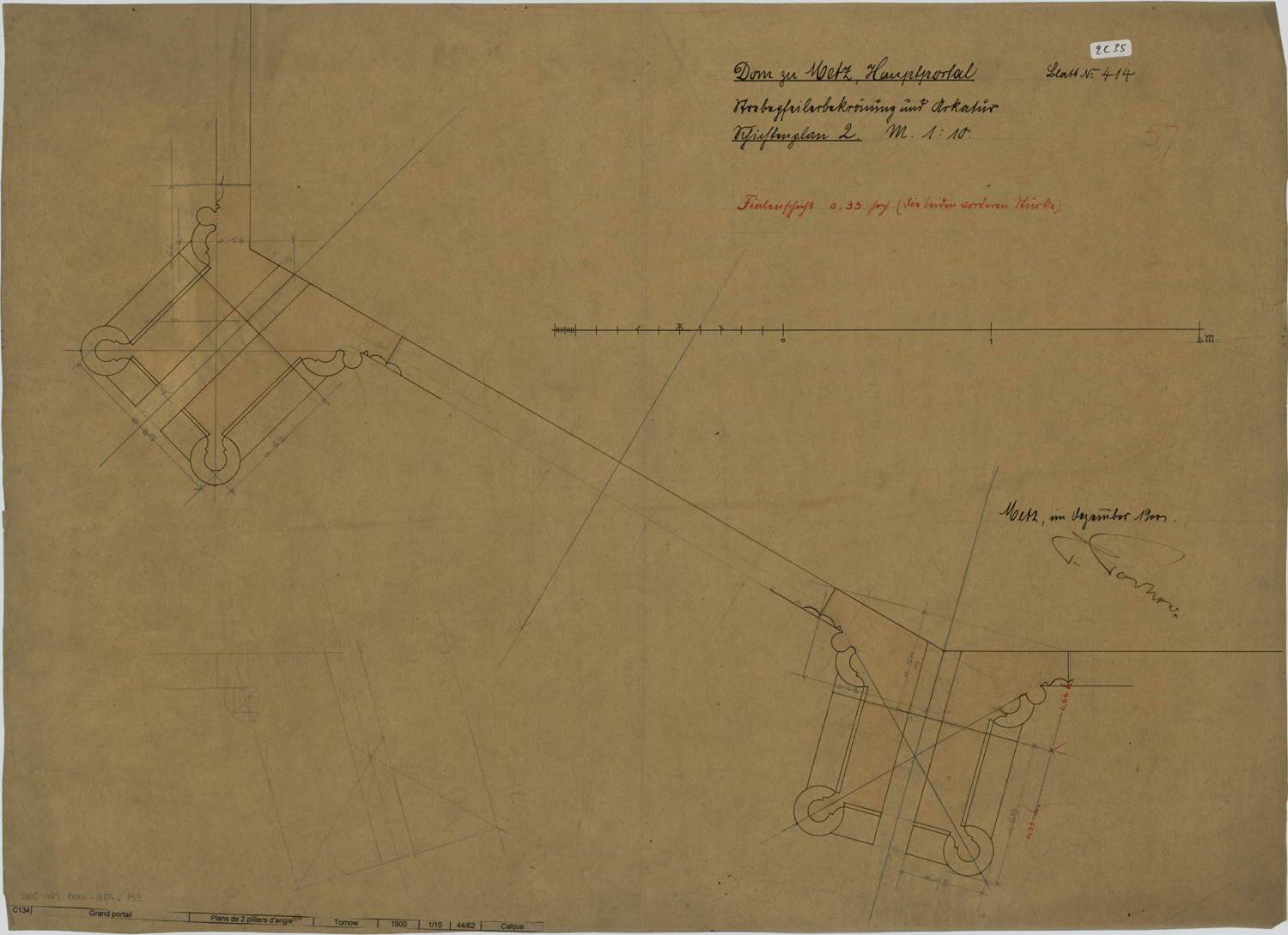 Grand Portail, plan de deux piliers d’angle.