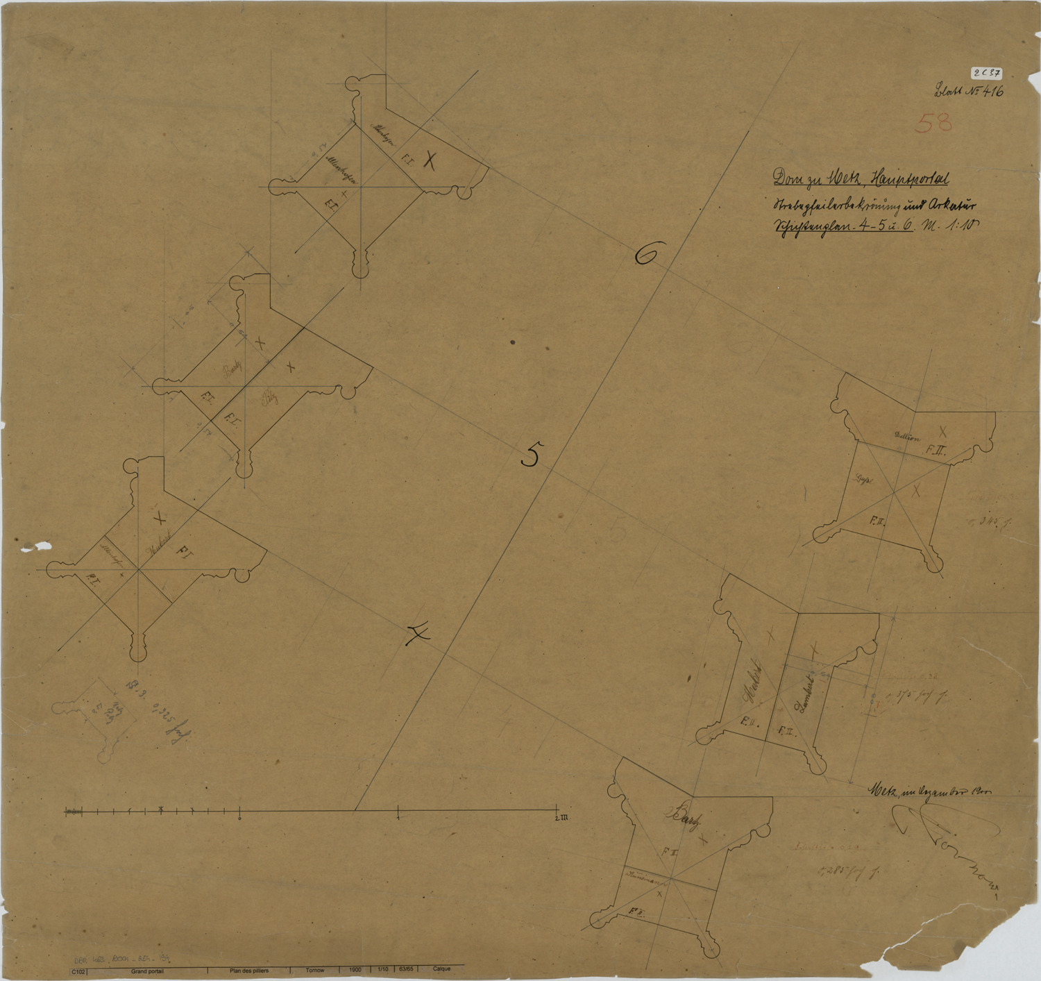 Grand Portail, six plans des piliers.