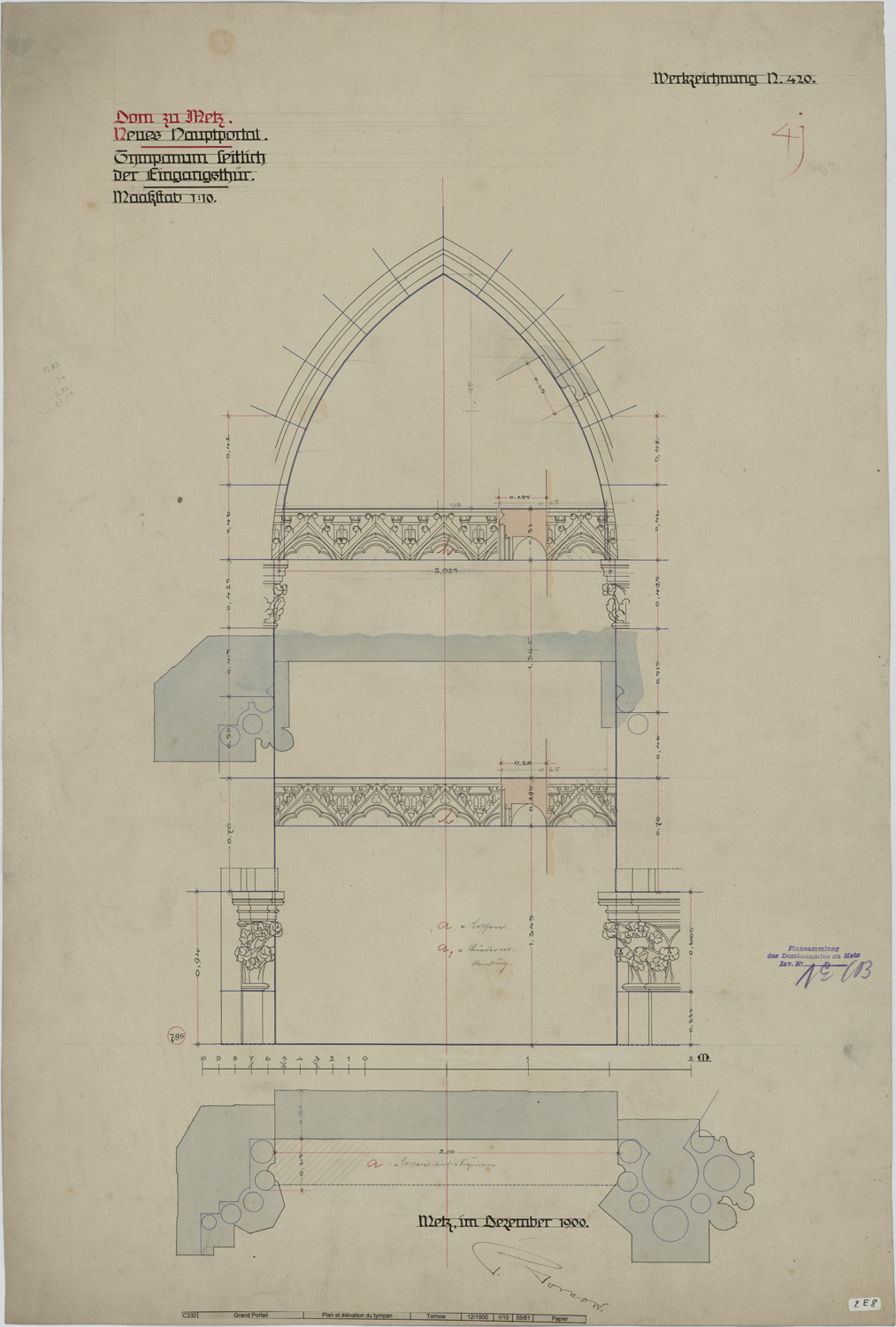 Grand Portail, plan et élévation du tympan.