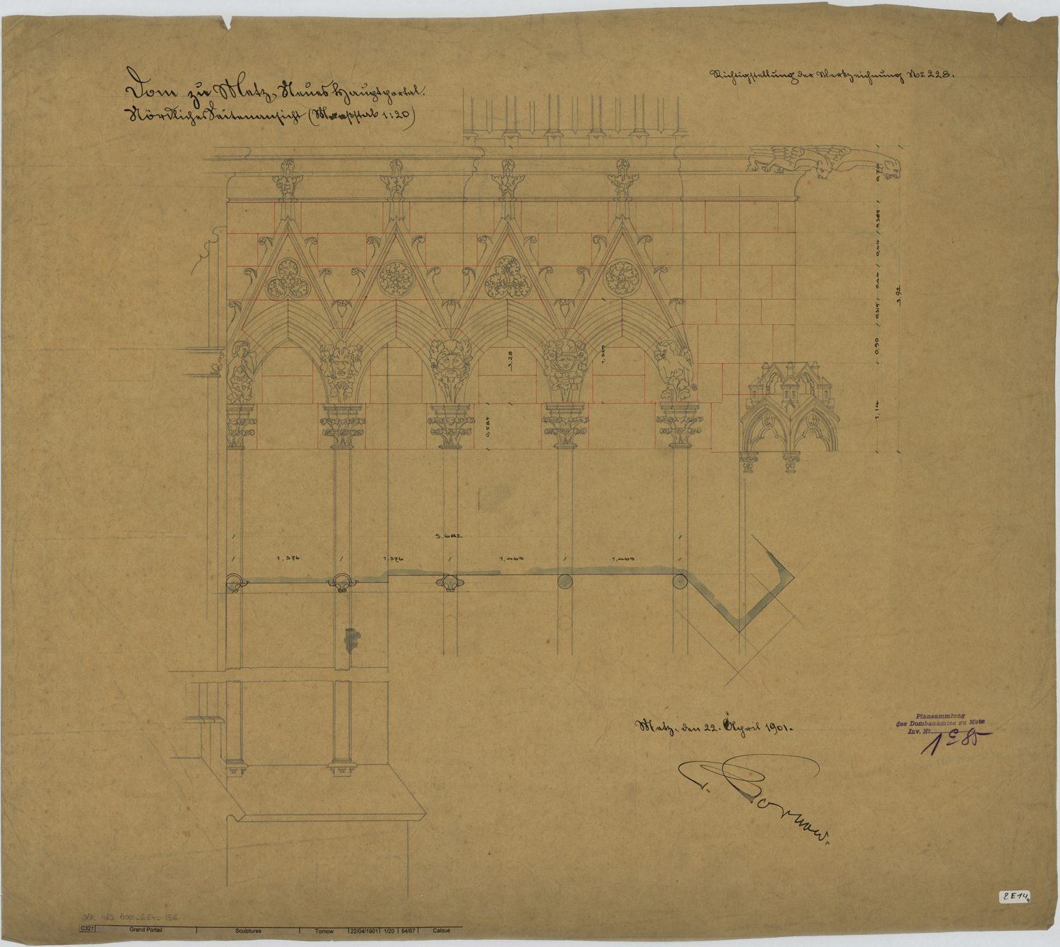 Grand Portail, plan et élévation d’arcature.