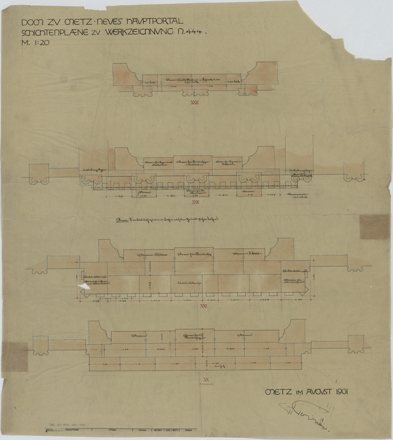 Grand Portail, quatre plans des maçonneries.