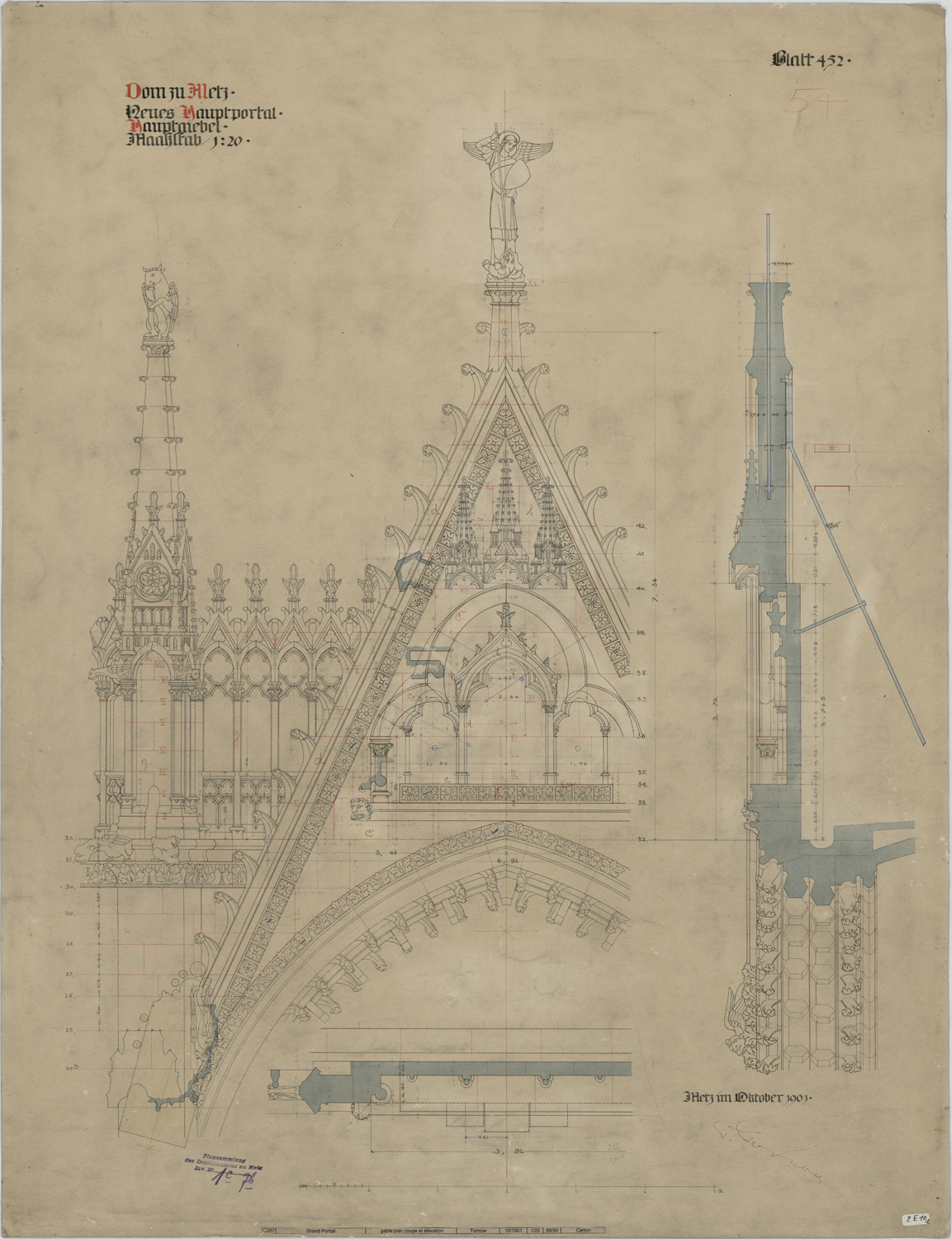 Grand Portail, élévation, profil et plan du grand gable.