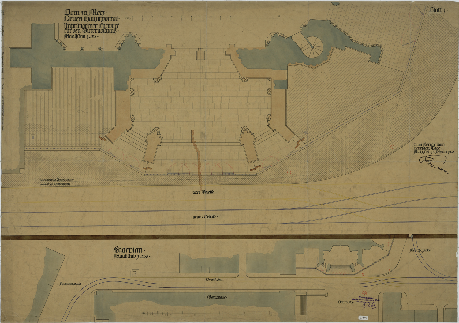 Grand Portail, plan de la clôture de la façade principale et plan de situation.