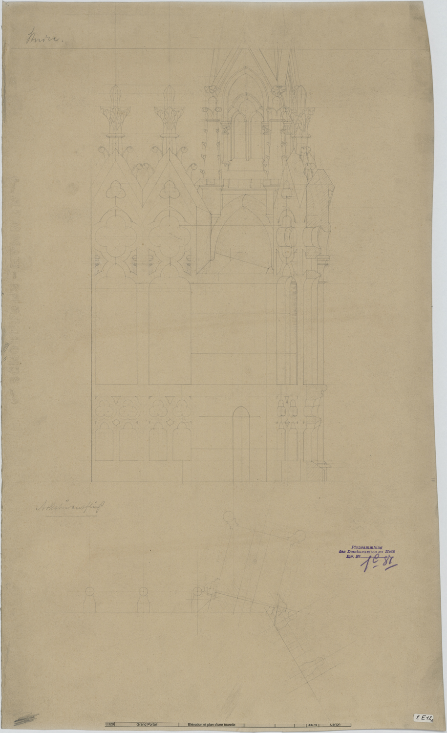 Grand Portail, plan et élévation d’un pinacle.