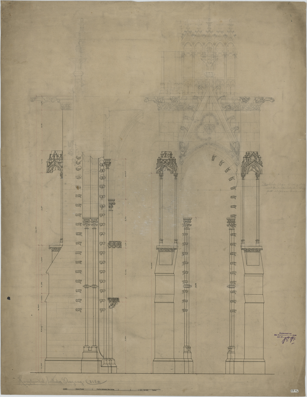 Grand Portail, profil et élévation des niches d’une entrée latérale du porche.