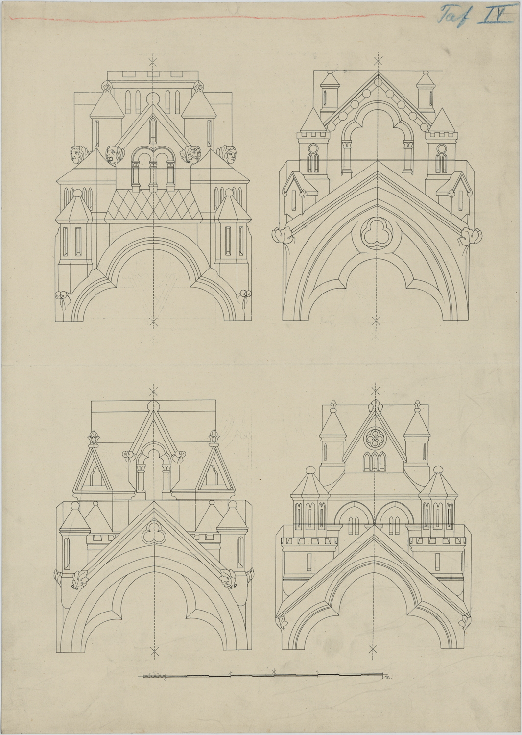 Portail principal, élévations de dais architecturaux.