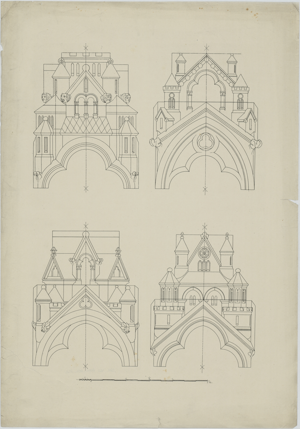 Portail principal, élévations de dais architecturaux.