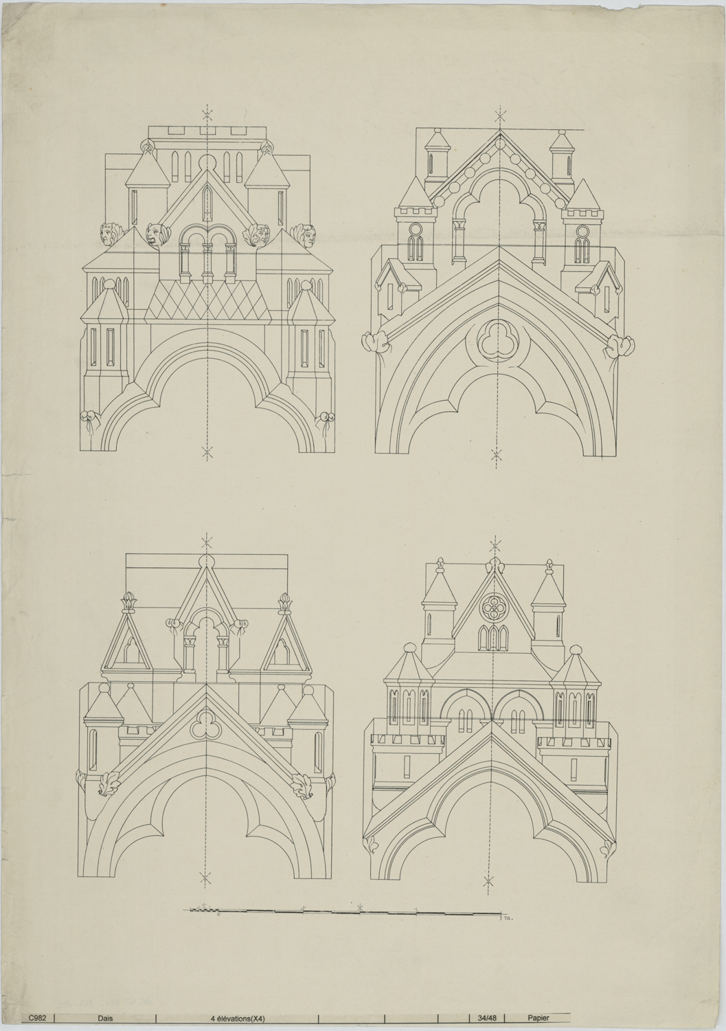 Portail principal, élévations de dais architecturaux.