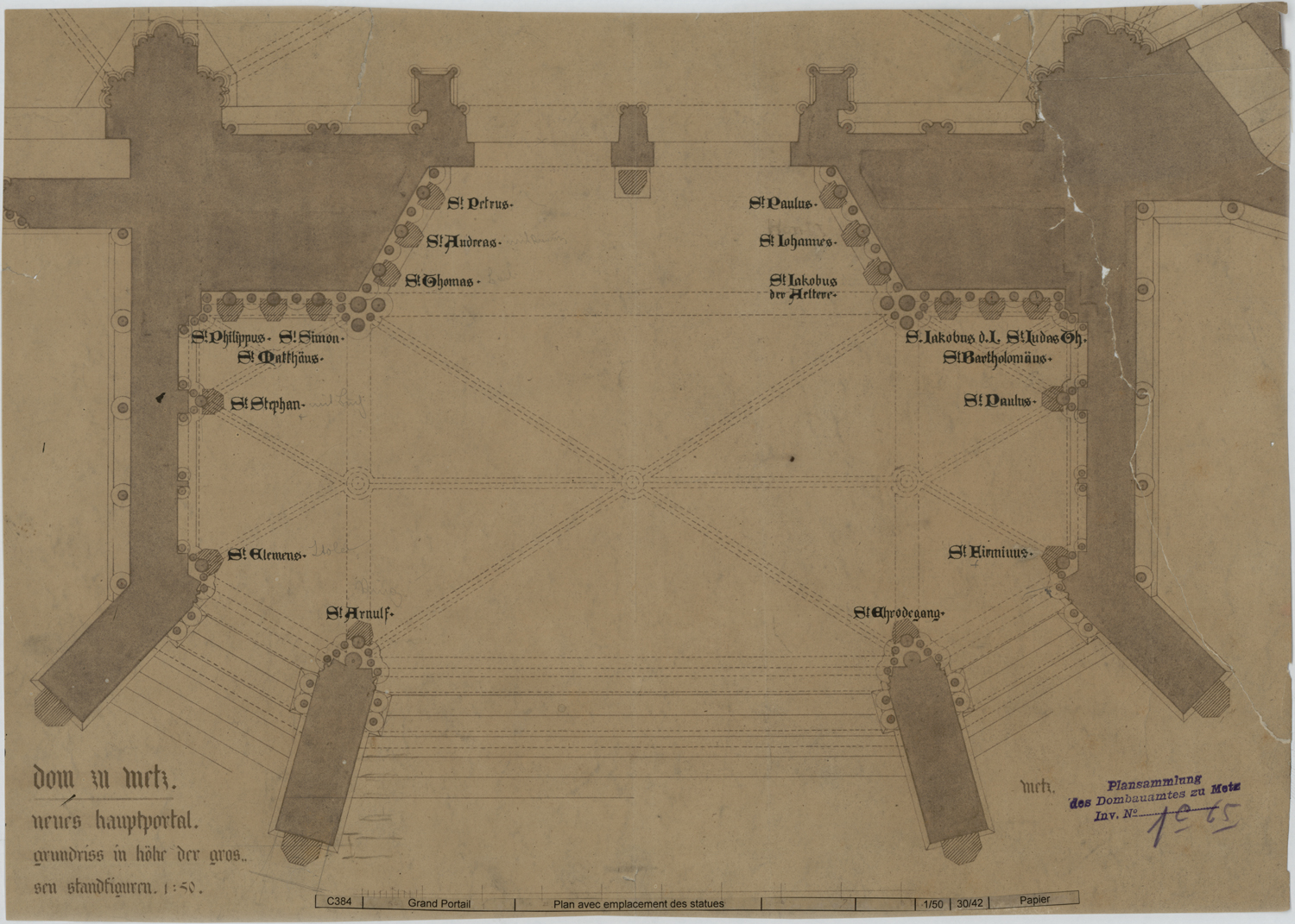 Portail principal, plan d’implantation des figures en pied.