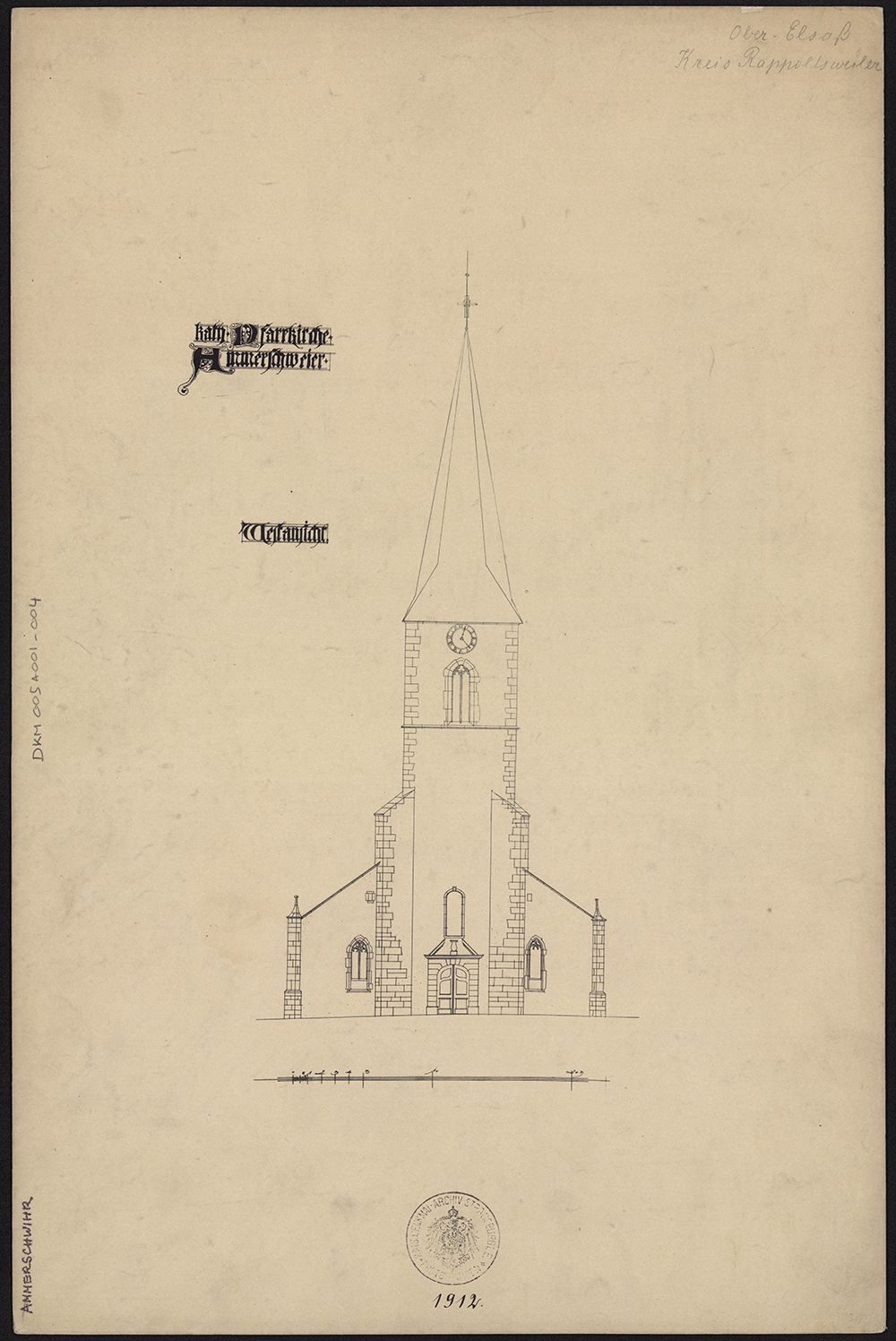 Elévation de la façade occidentale (état antérieur à 1910).