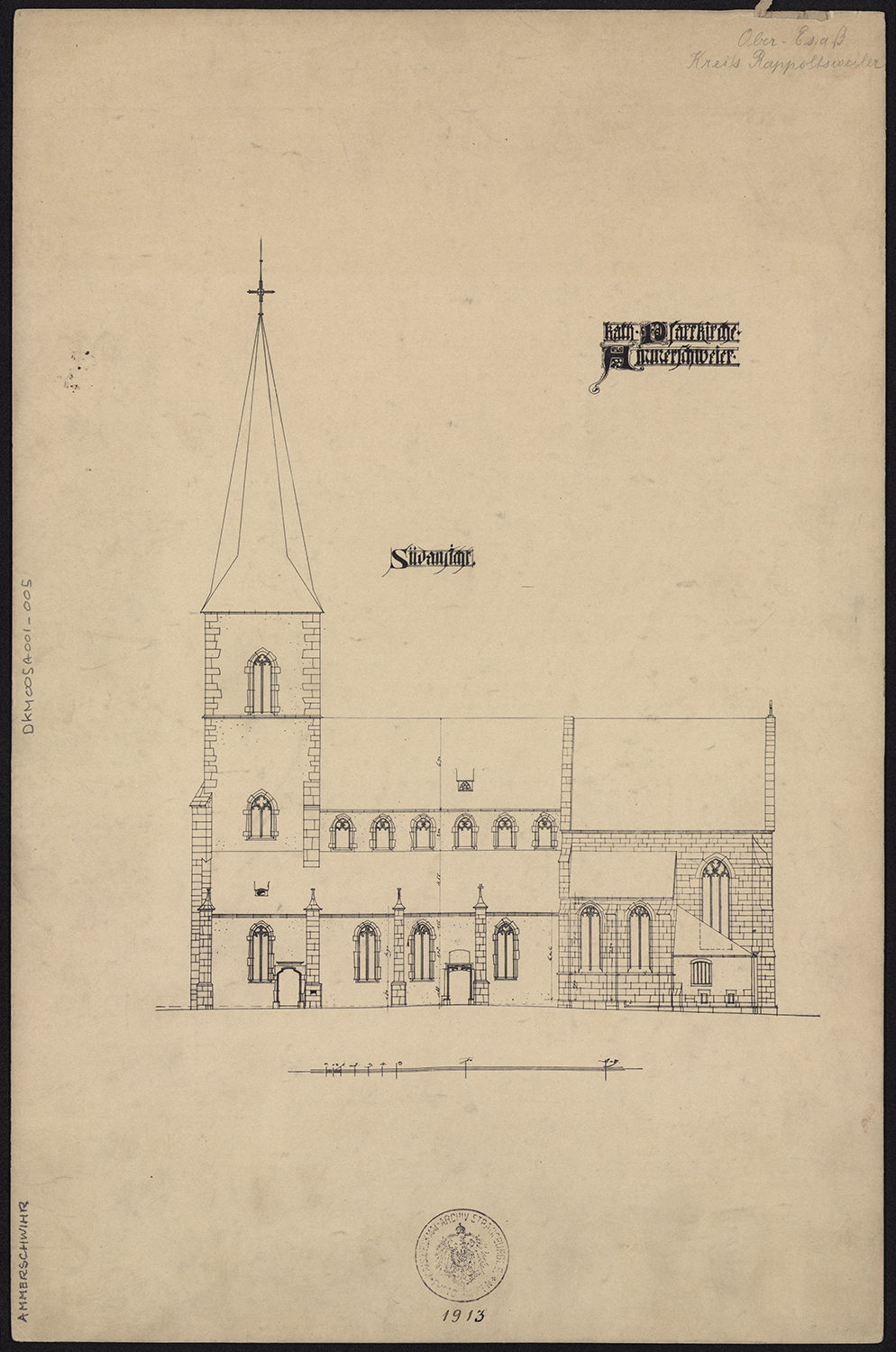 Elévation de la façade sud (état antérieur à 1910).