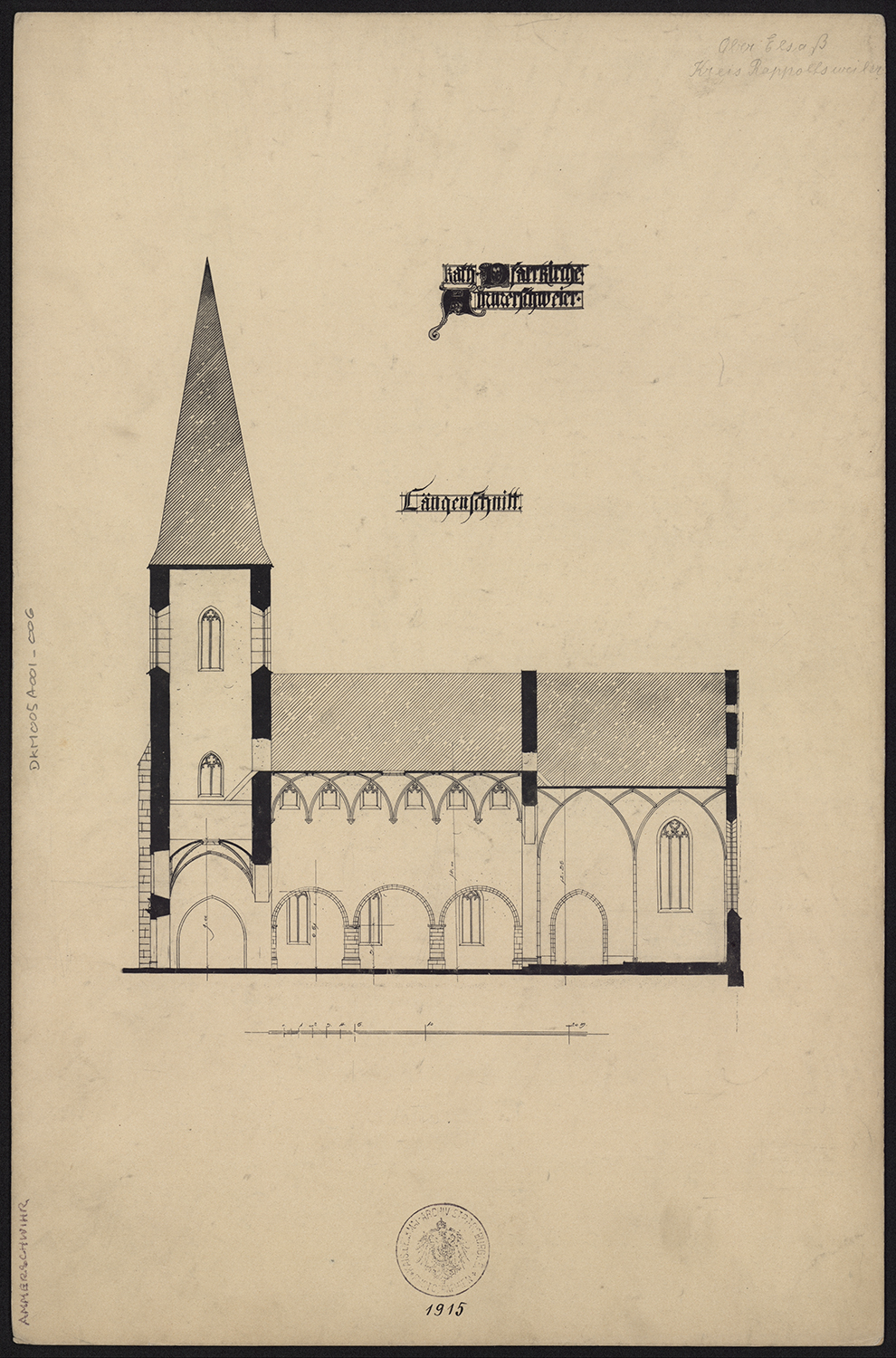 Coupe longitudinale sur la façade sud (état antérieur à 1910).