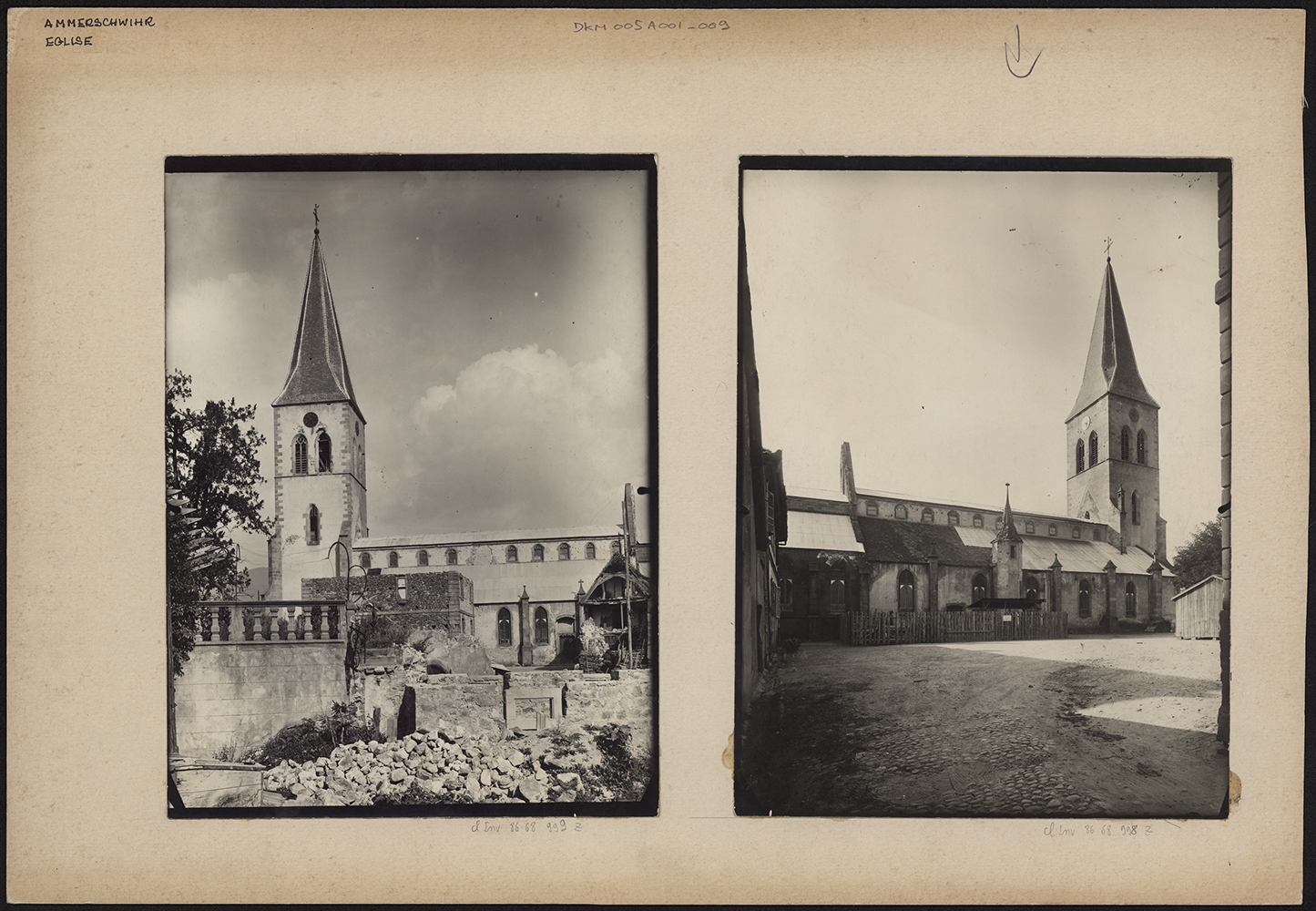 Dommages de guerre, vues d’ensemble des façades nord et sud.