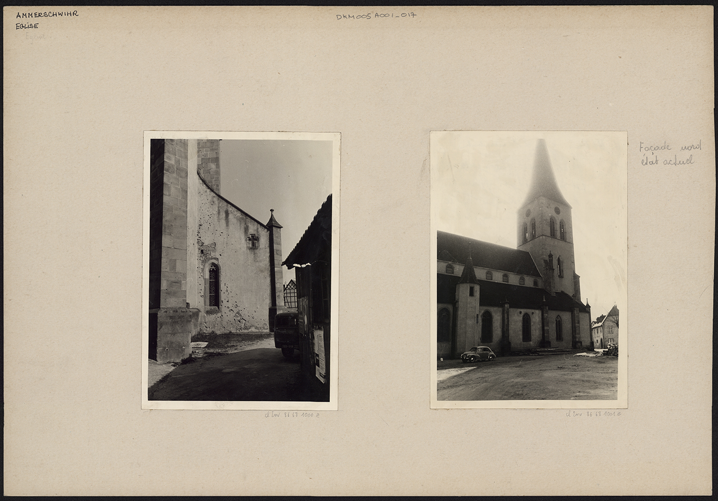 Dommages de guerre, vue de détail de la façade ouest ; vue d’ensemble de la façade nord.