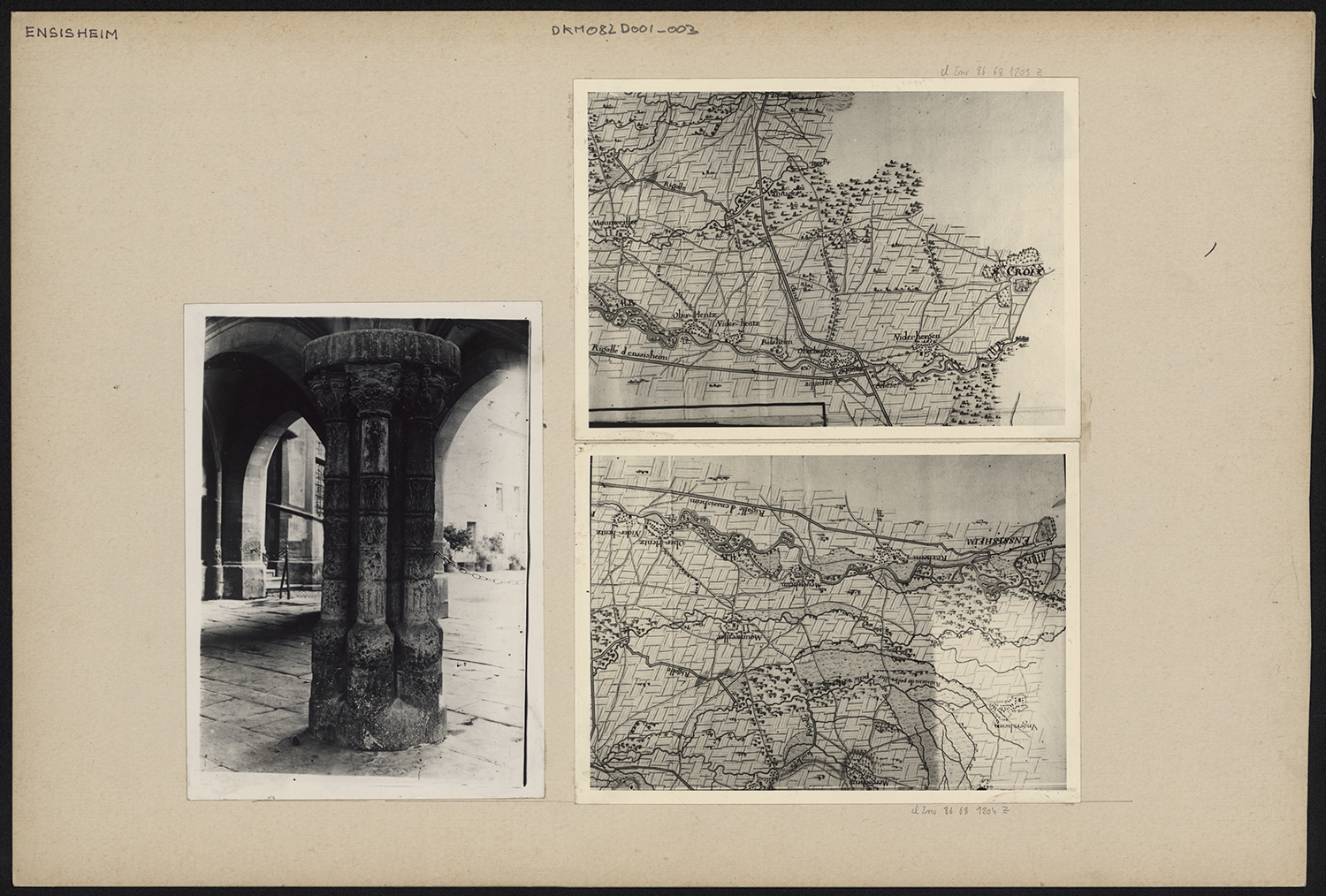 Plans de situation ; vue de détail d’un pilier du vestibule de l’hôtel de ville.