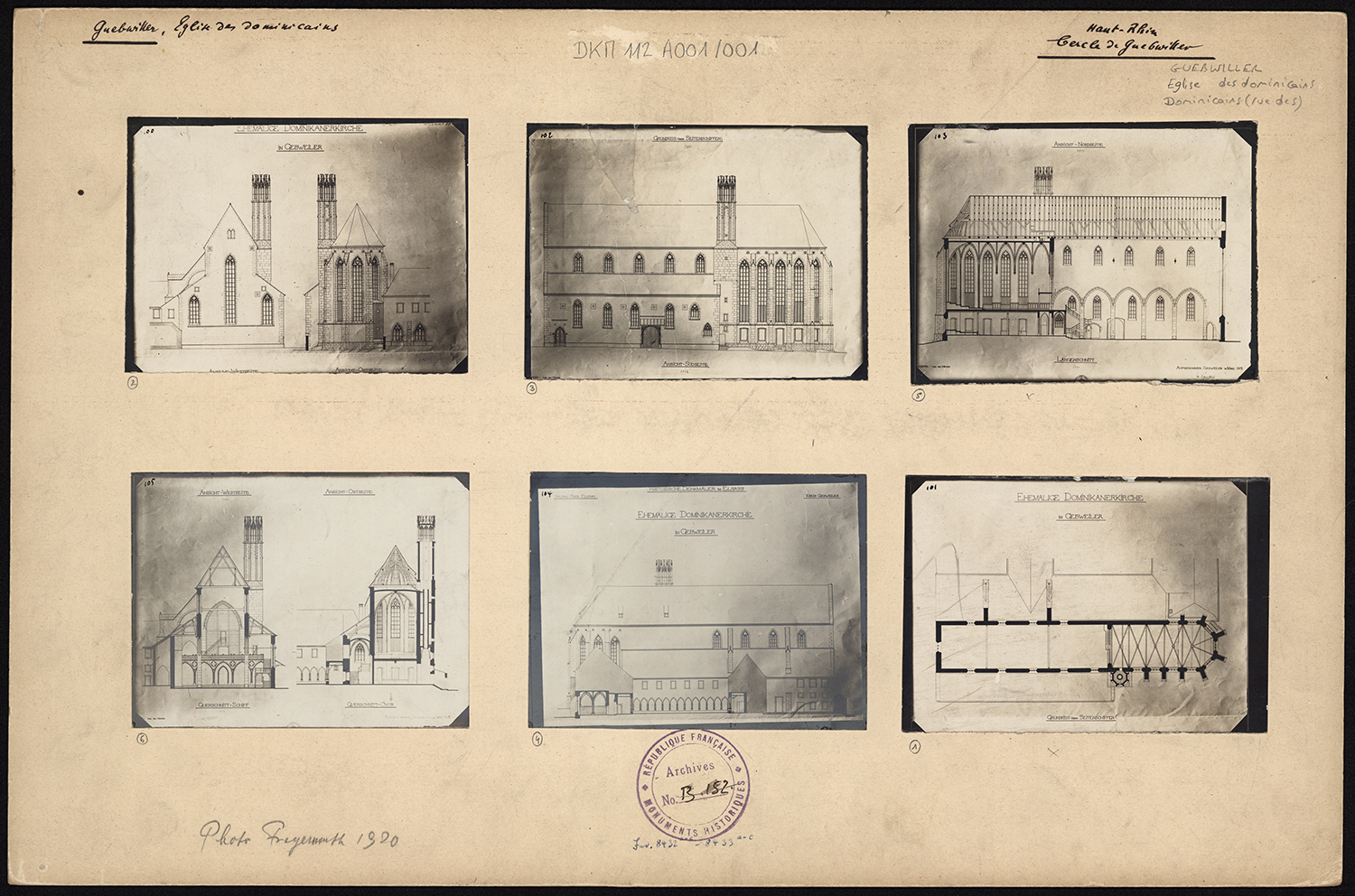 Plan de masse, élévations des façades, coupes transversales et longitudinales.