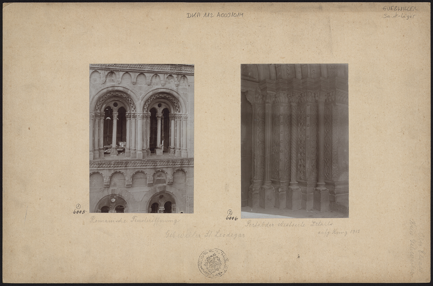 Vues de détail des baies d’une des tours occidentales et des piédroits du portail occidental.