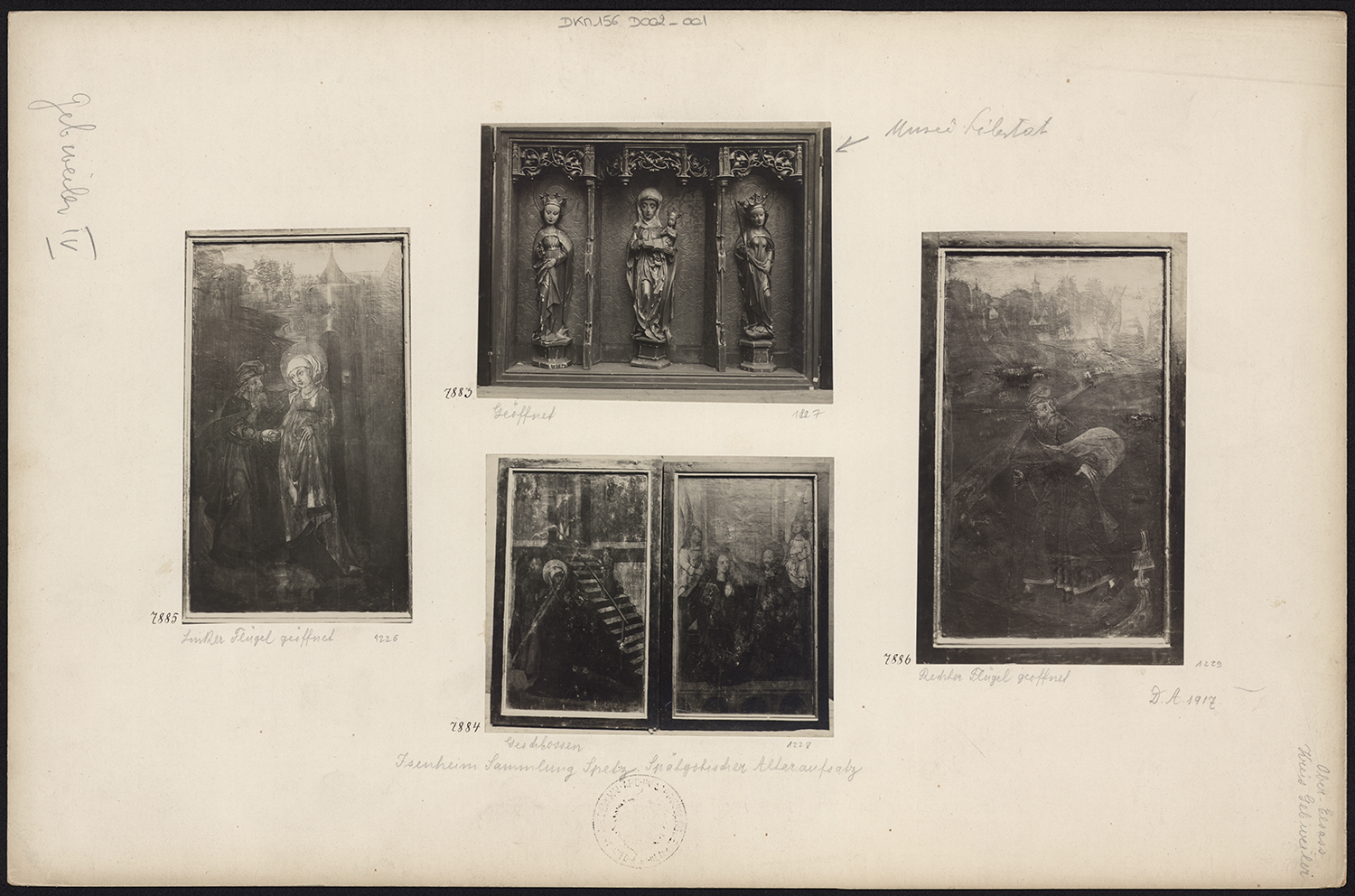 Vues d’ensemble des vantaux et de la caisse sculptée d’un retable datant du gothique tardif (collection Spetz).