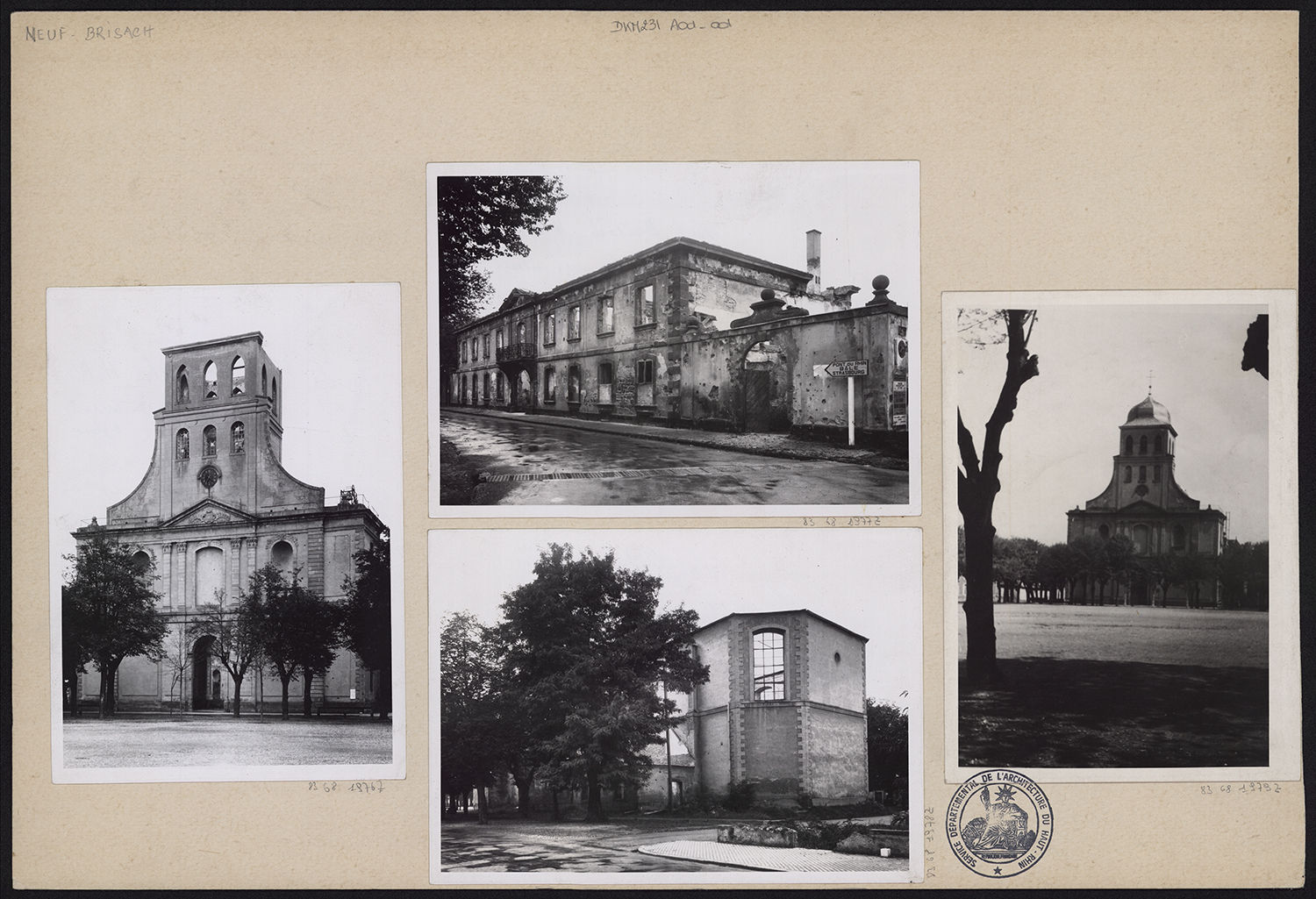 Dommages de guerre, vues d’ensemble ; vue d’ensemble de l’église avant destruction.