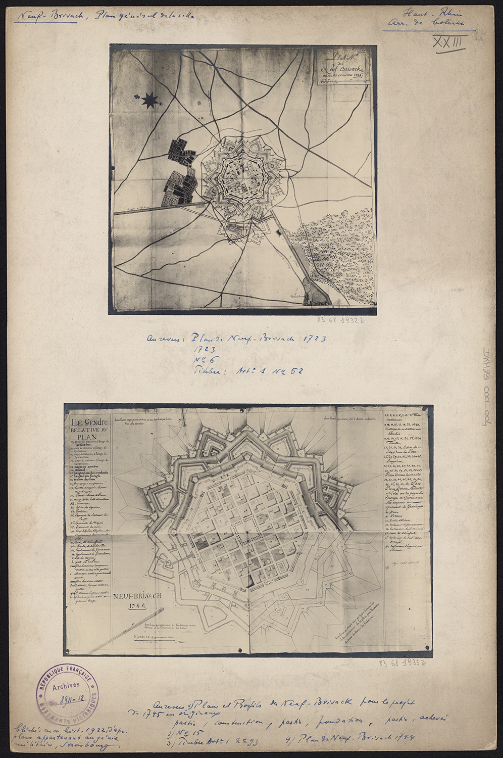 Plans de masse de la ville et de ses abords en 1723 et en 1744.