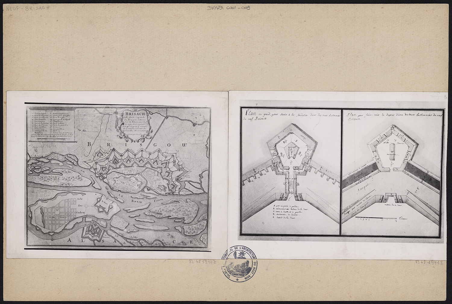 Plans de masse de la ville de Brisach et d’une tour bastionnée.