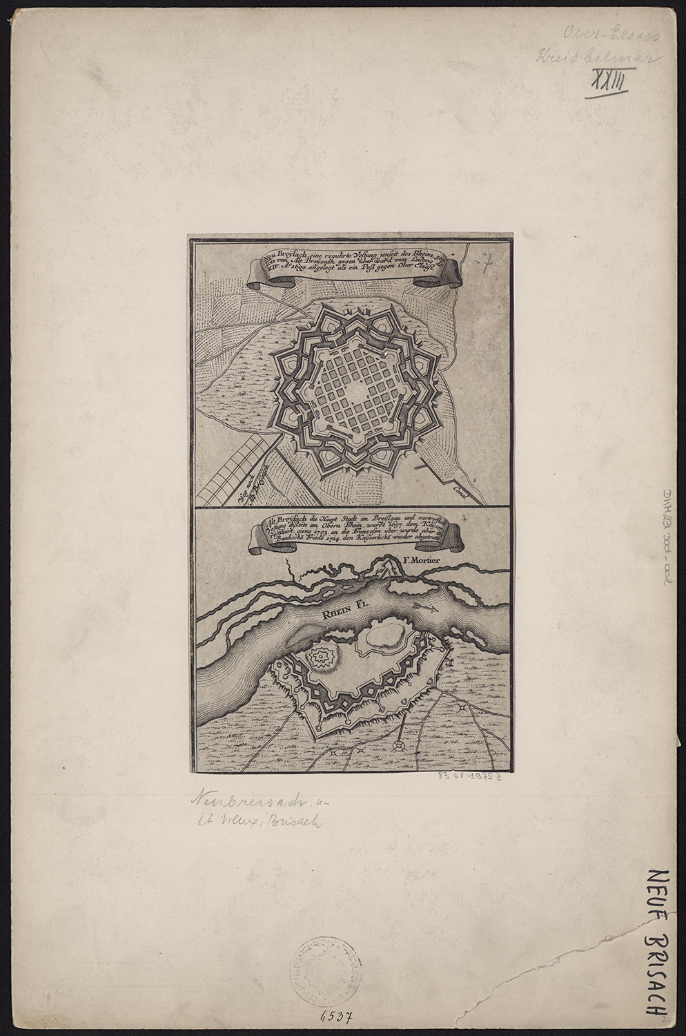 Plans de masse des villes de Neuf-Brisach et de Vieux-Brisach en Allemagne.