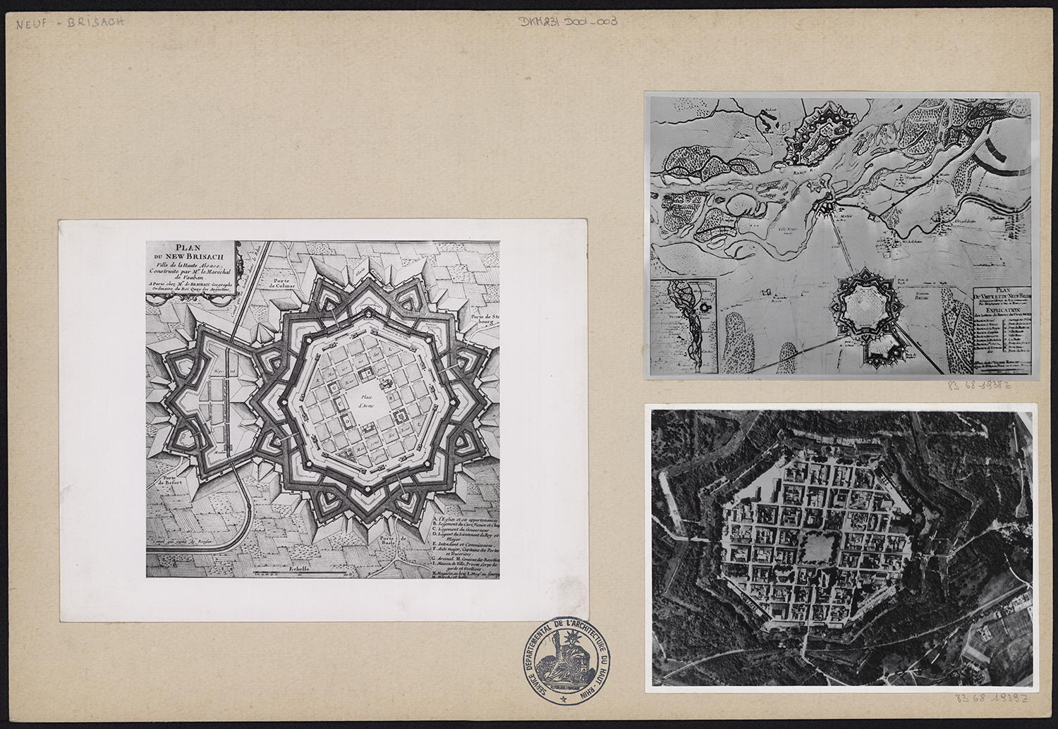 Vue aérienne et plans de masse de la ville et de ses environs.