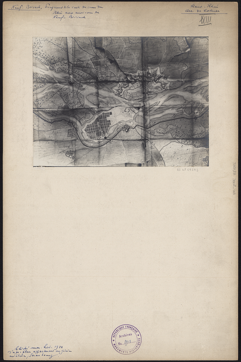 Carte partielle du cours du Rhin aux environs de Neuf-Brisach.