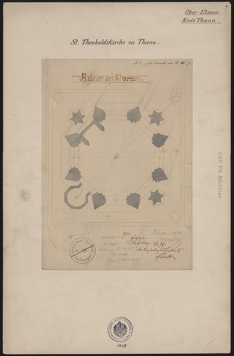 Plan de masse de l’octogone de la tour nord.