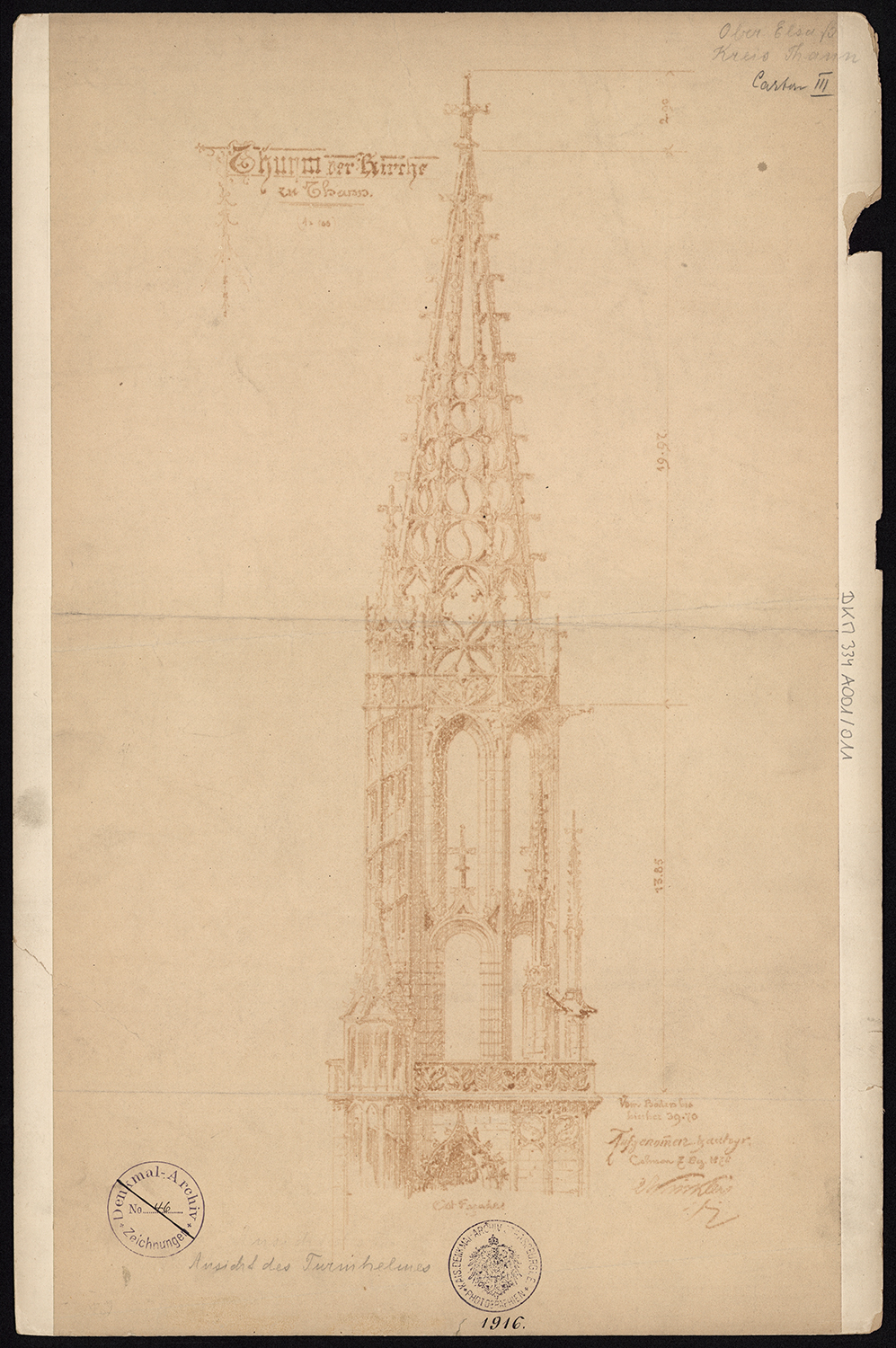 Elévation de la flèche de la tour nord.