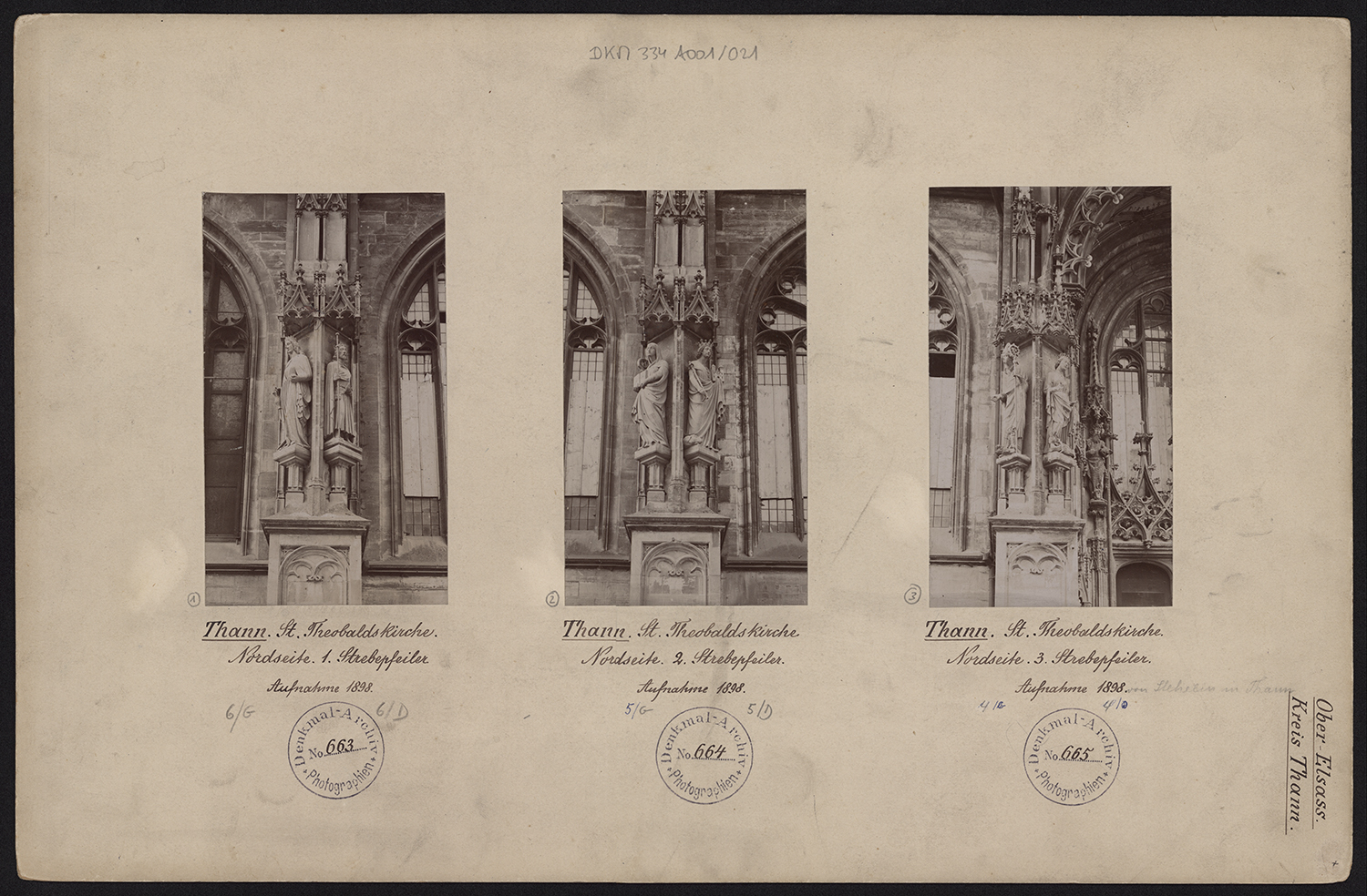 Vues de détails des statues des contreforts de la façade nord : sainte Elisabeth de Hongrie, saint Josse, sainte Odile d'Alsace, sainte Richarde et deux saints non identifiés.