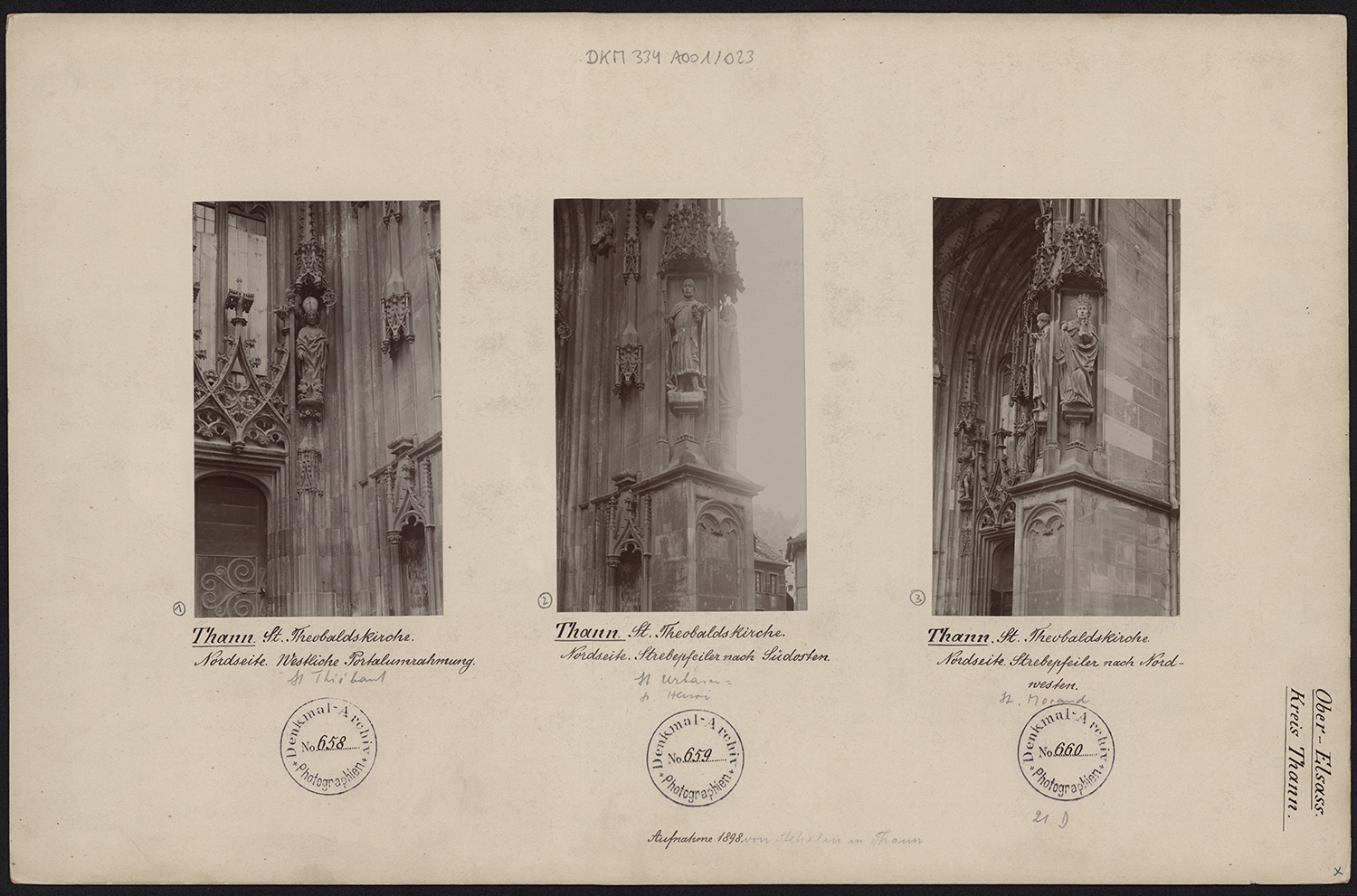 Vues d’ensemble des statues de saint Thiébaut (portail nord), de saint Urbain Ier et de saint Henri (contrefort nord).