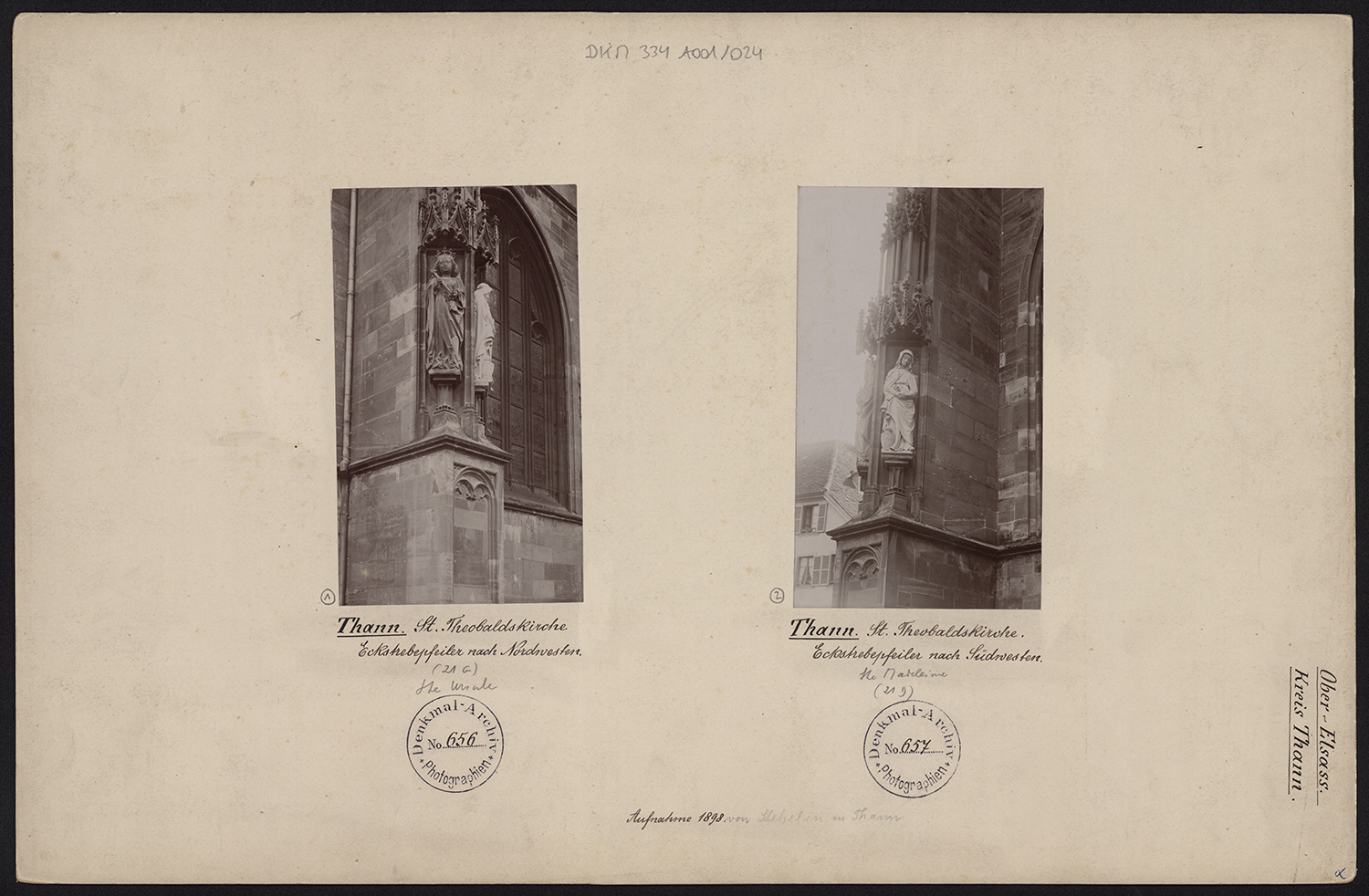Vues d’ensemble d’une statue de sainte Ursule et de sainte Marie-Madeleine (contrefort nord).
