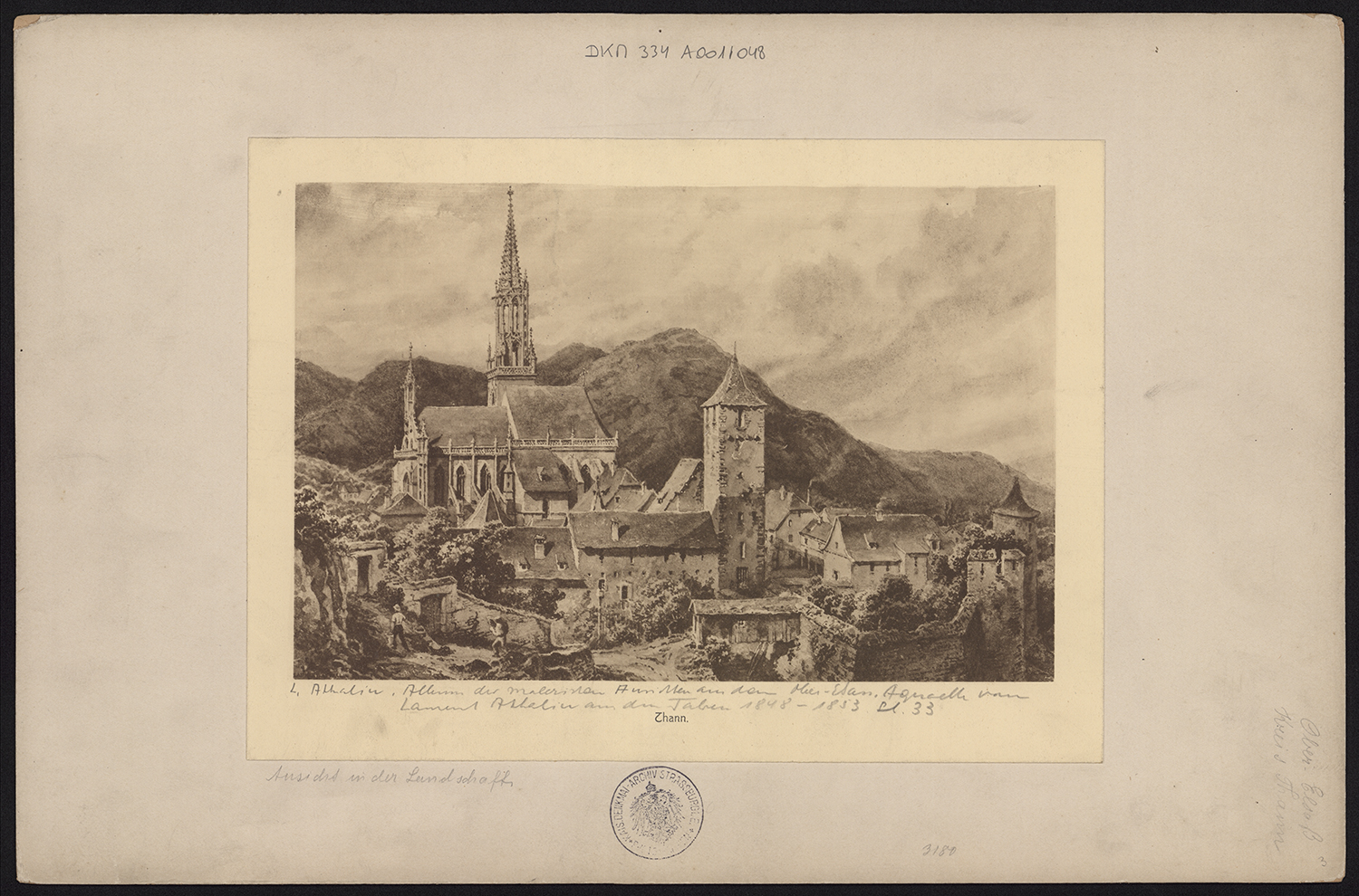 Vue d’ensemble du côté sud avec le bastion sud-est et la tour carrée (disparus).